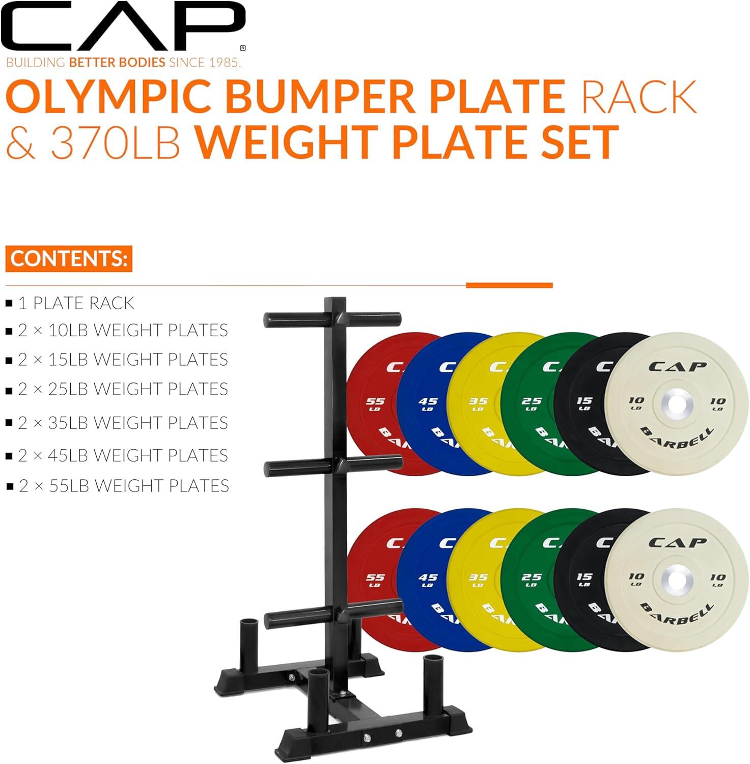 image:imageCAP 2inch Olympic Bumper Plate Weight Set 100370 lbs Multiple Colors Storage Rack OptionalCOMPETITION