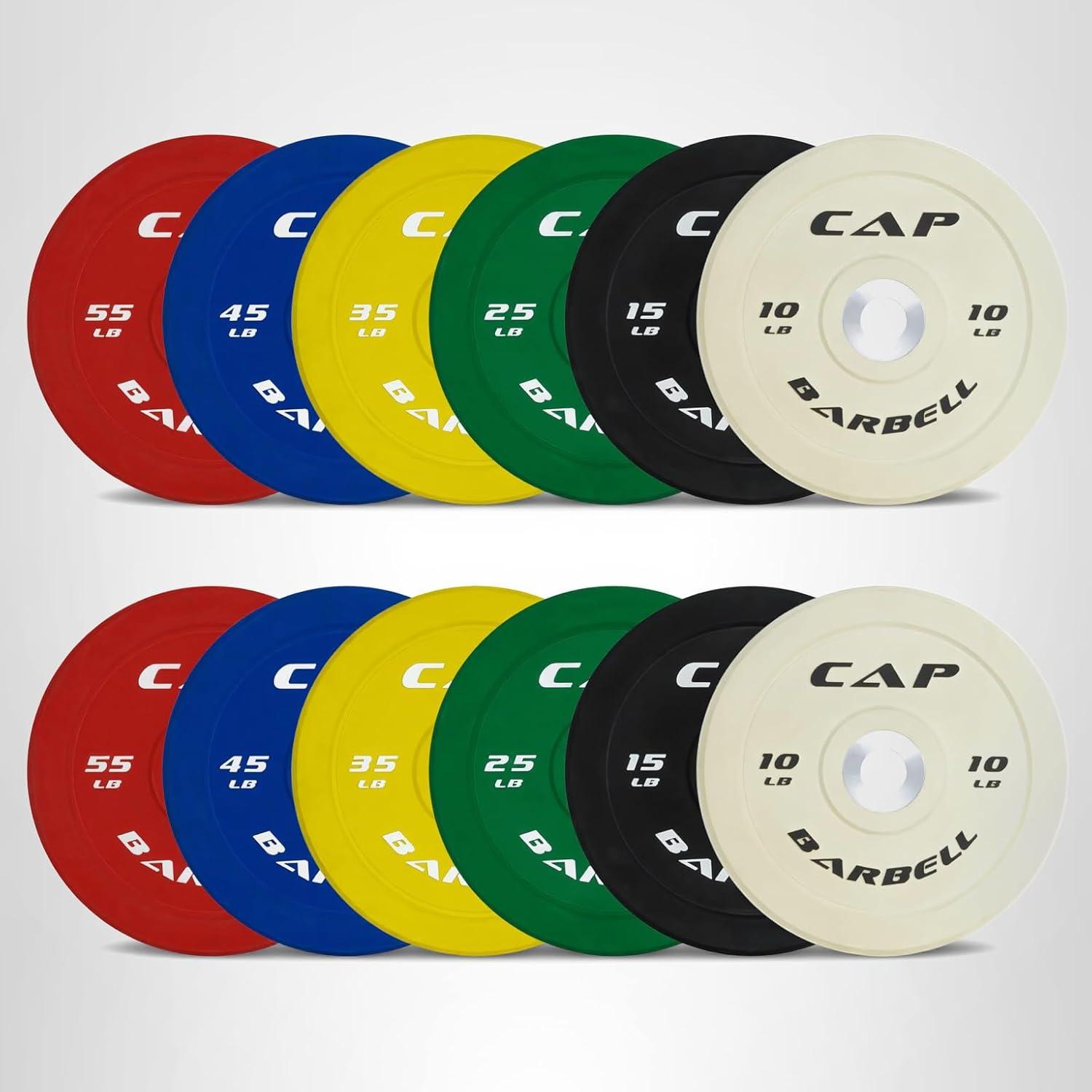 image:imageCAP 2inch Olympic Bumper Plate Weight Set 100370 lbs Multiple Colors Storage Rack OptionalCOMPETITION