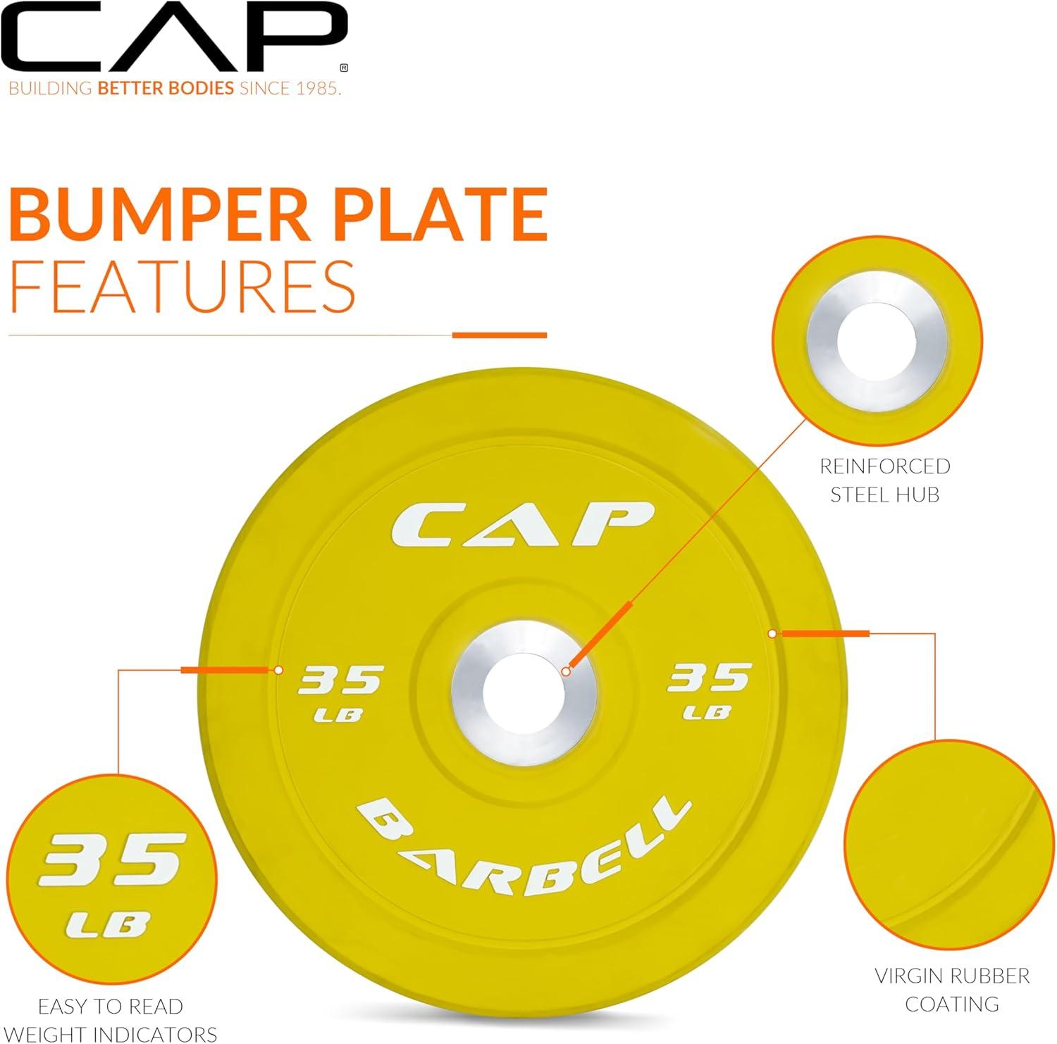 image:imageCAP 2inch Olympic Bumper Plate Weight Set 100370 lbs Multiple Colors Storage Rack OptionalCOMPETITION