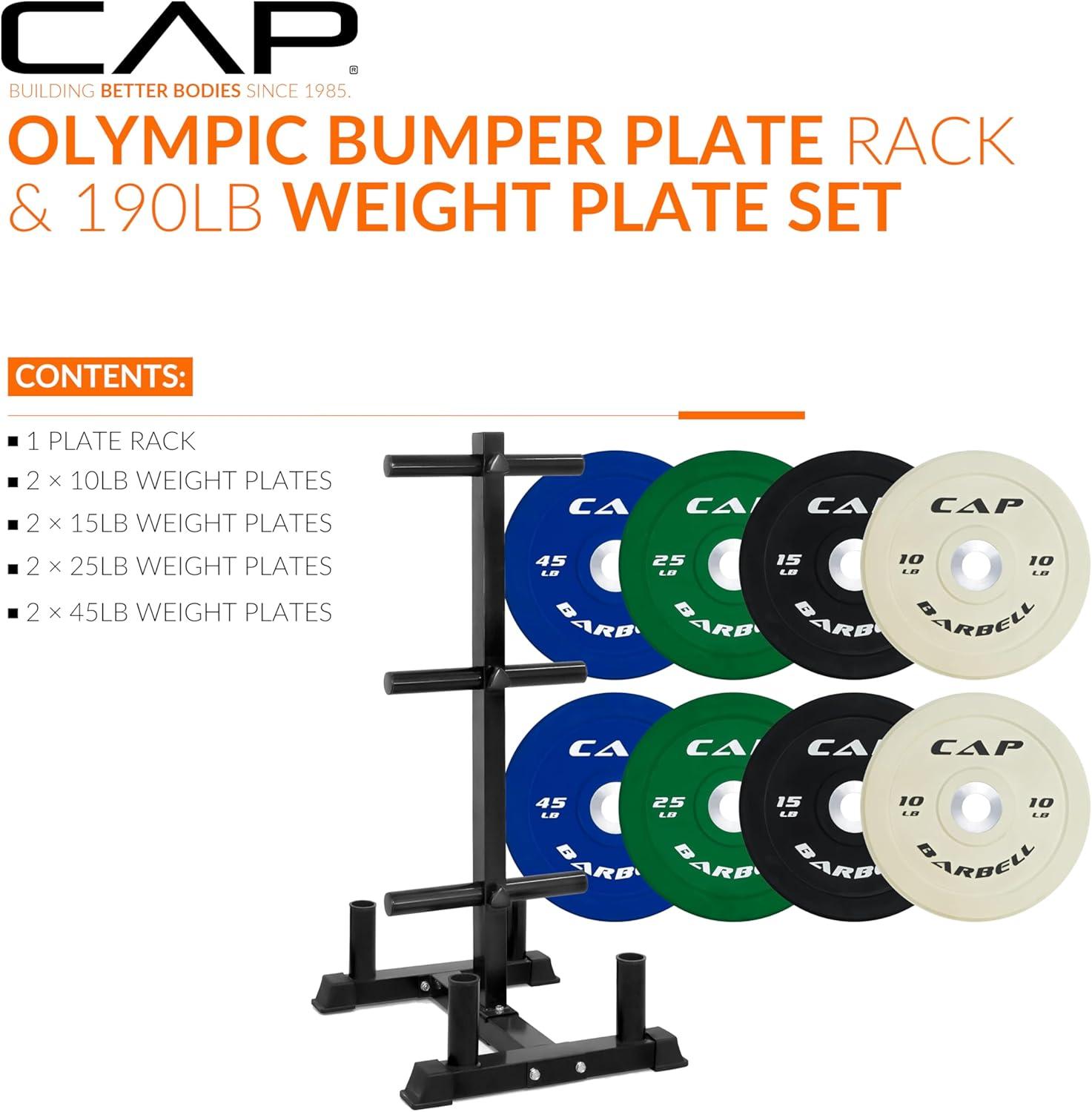 image:imageCAP 2inch Olympic Bumper Plate Weight Set 100370 lbs Multiple Colors Storage Rack OptionalCOMPETITION
