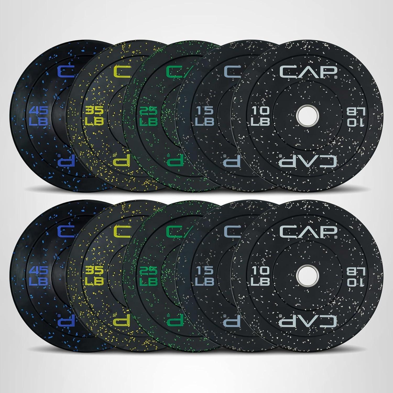 image:imageCAP 2inch Olympic Bumper Plate Weight Set 100370 lbs Multiple Colors Storage Rack OptionalECONOMY SPECKLED