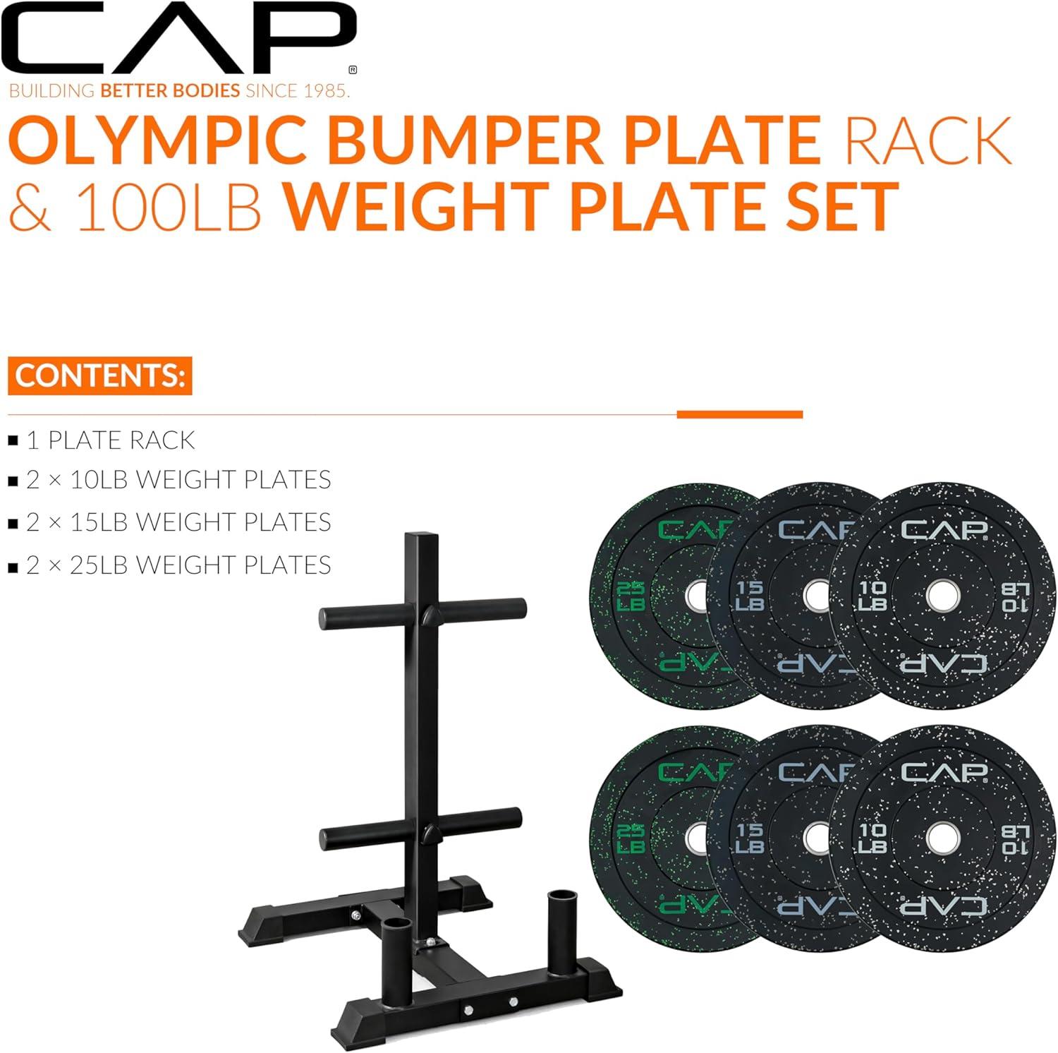 image:imageCAP 2inch Olympic Bumper Plate Weight Set 100370 lbs Multiple Colors Storage Rack OptionalECONOMY SPECKLED