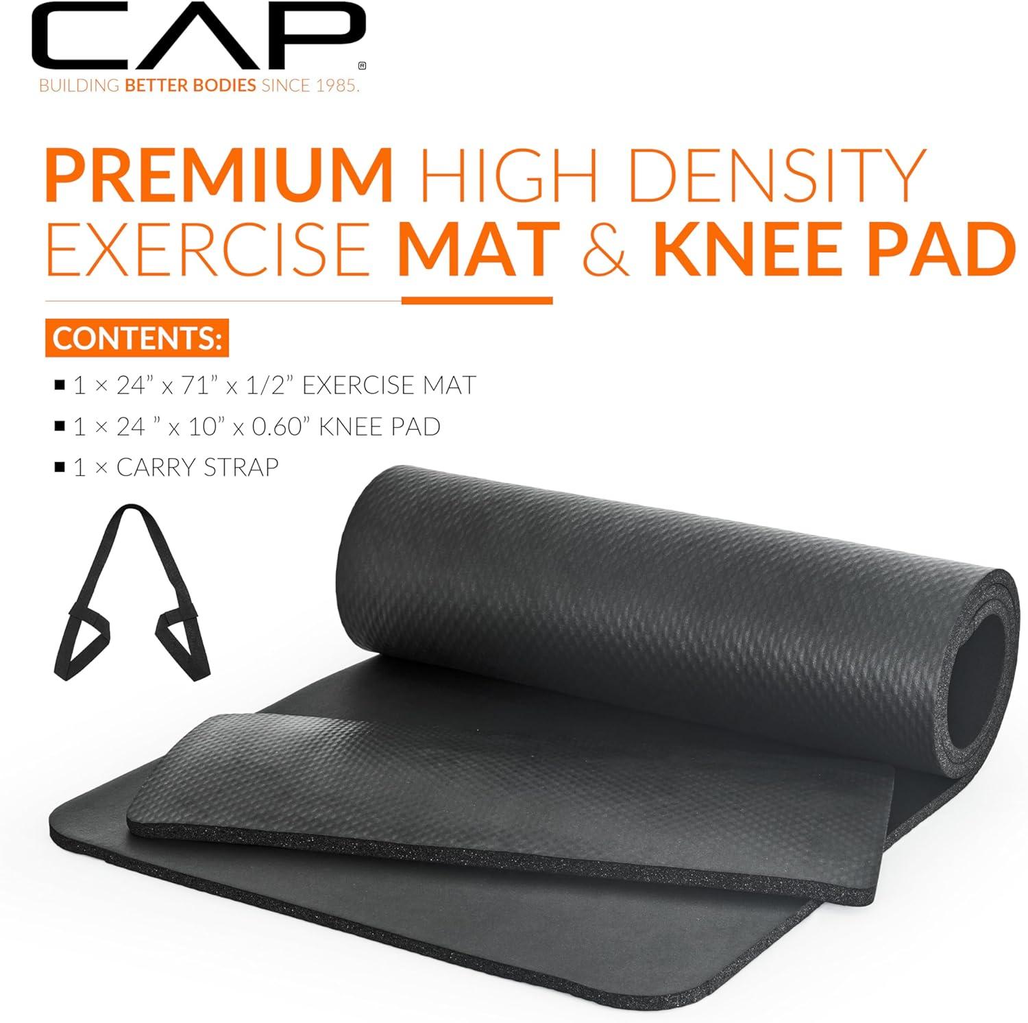 image:imageCAP Barbell 12Inch High Density Exercise Yoga Mat with Strap Multiple OptionsBlack