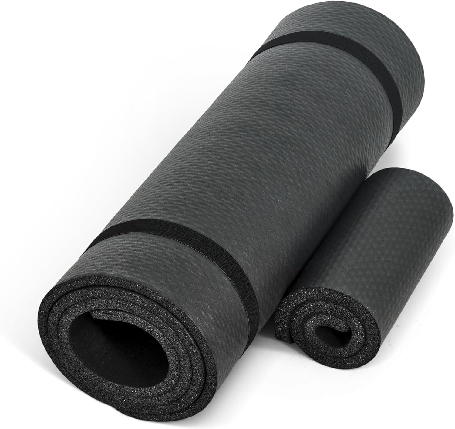 image:imageCAP Barbell 12Inch High Density Exercise Yoga Mat with Strap Multiple OptionsBlack