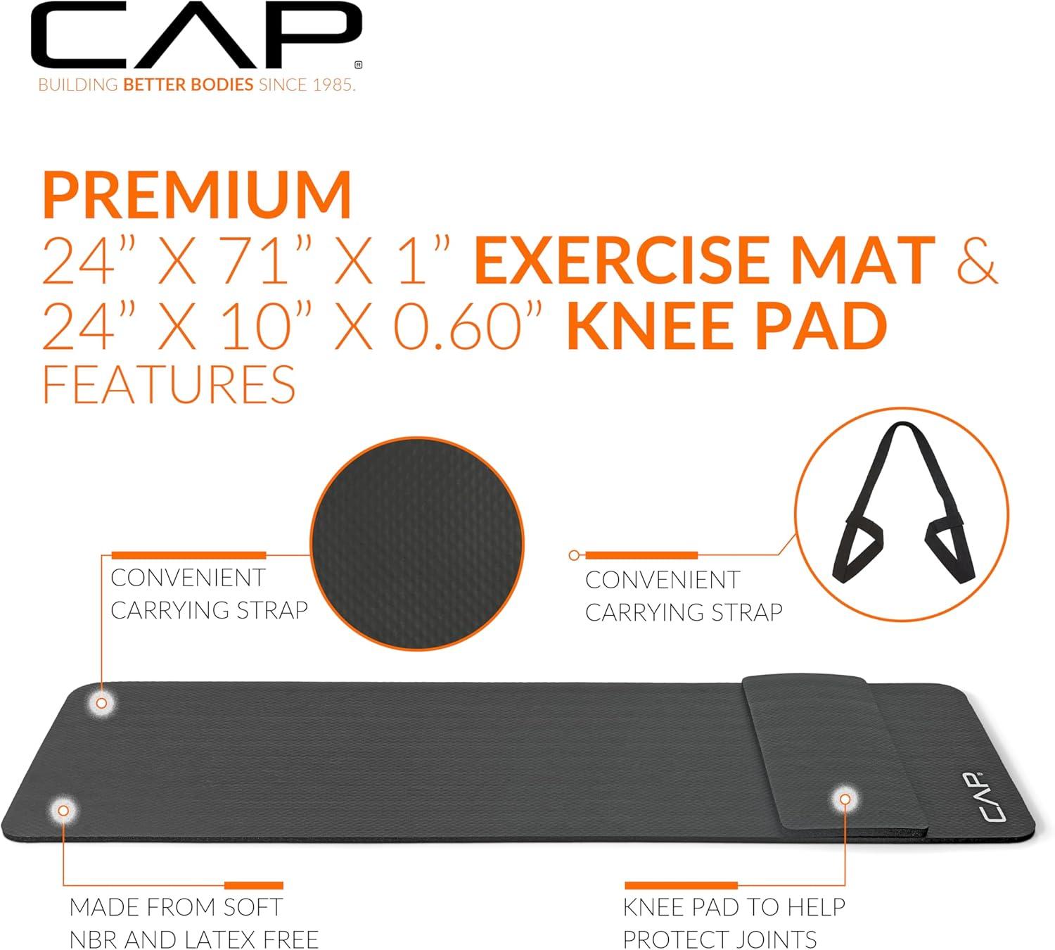 image:imageCAP Barbell 12Inch High Density Exercise Yoga Mat with Strap Multiple OptionsBlack