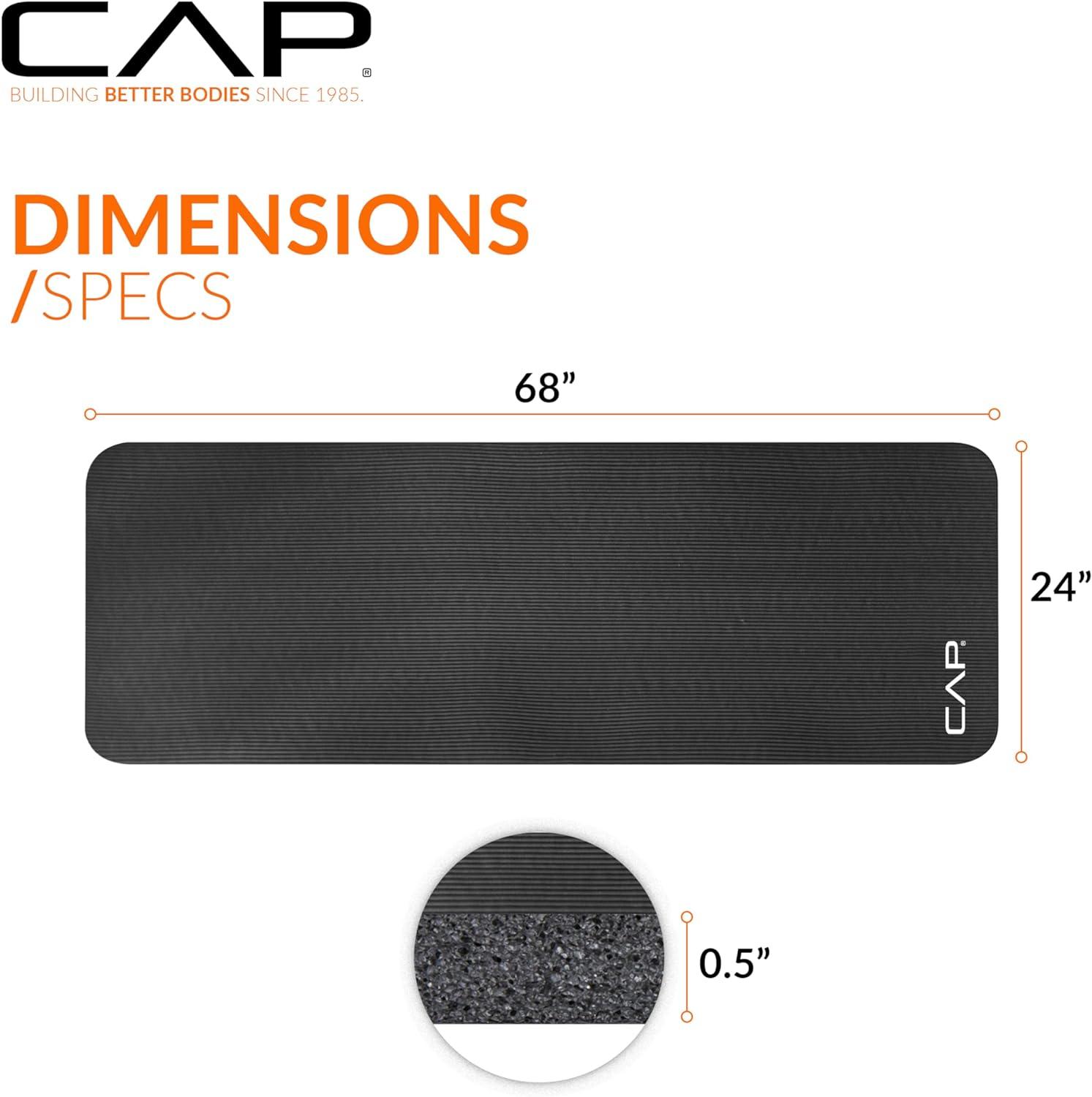 image:imageCAP Barbell 12Inch High Density Exercise Yoga Mat with Strap Multiple OptionsBlack