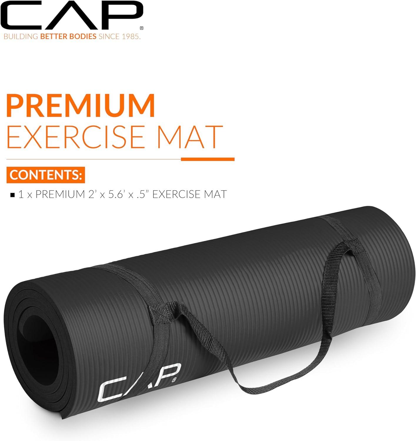 image:imageCAP Barbell 12Inch High Density Exercise Yoga Mat with Strap Multiple OptionsBlack