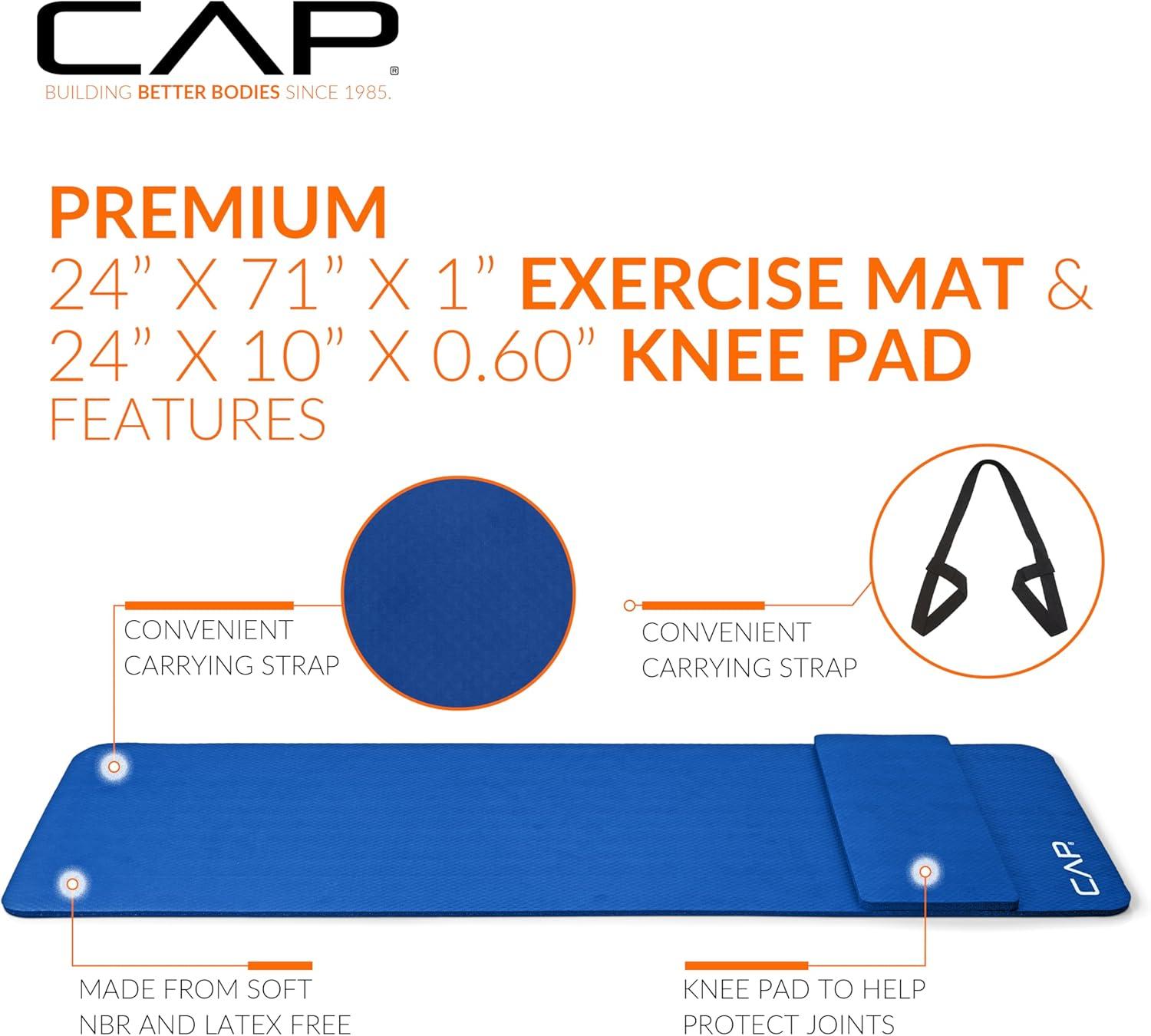 image:imageCAP Barbell 12Inch High Density Exercise Yoga Mat with Strap Multiple OptionsBlue