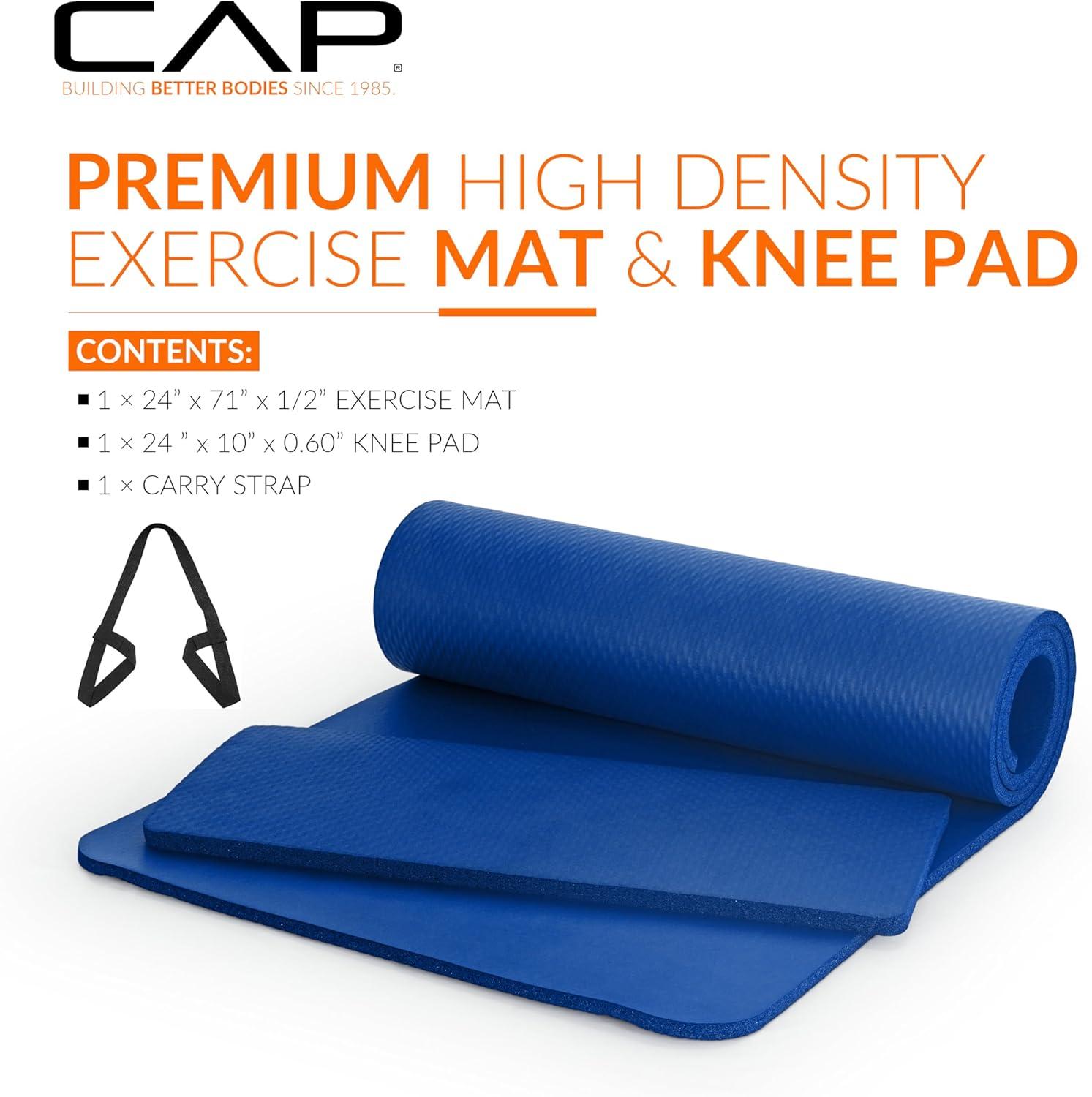 image:imageCAP Barbell 12Inch High Density Exercise Yoga Mat with Strap Multiple OptionsBlue