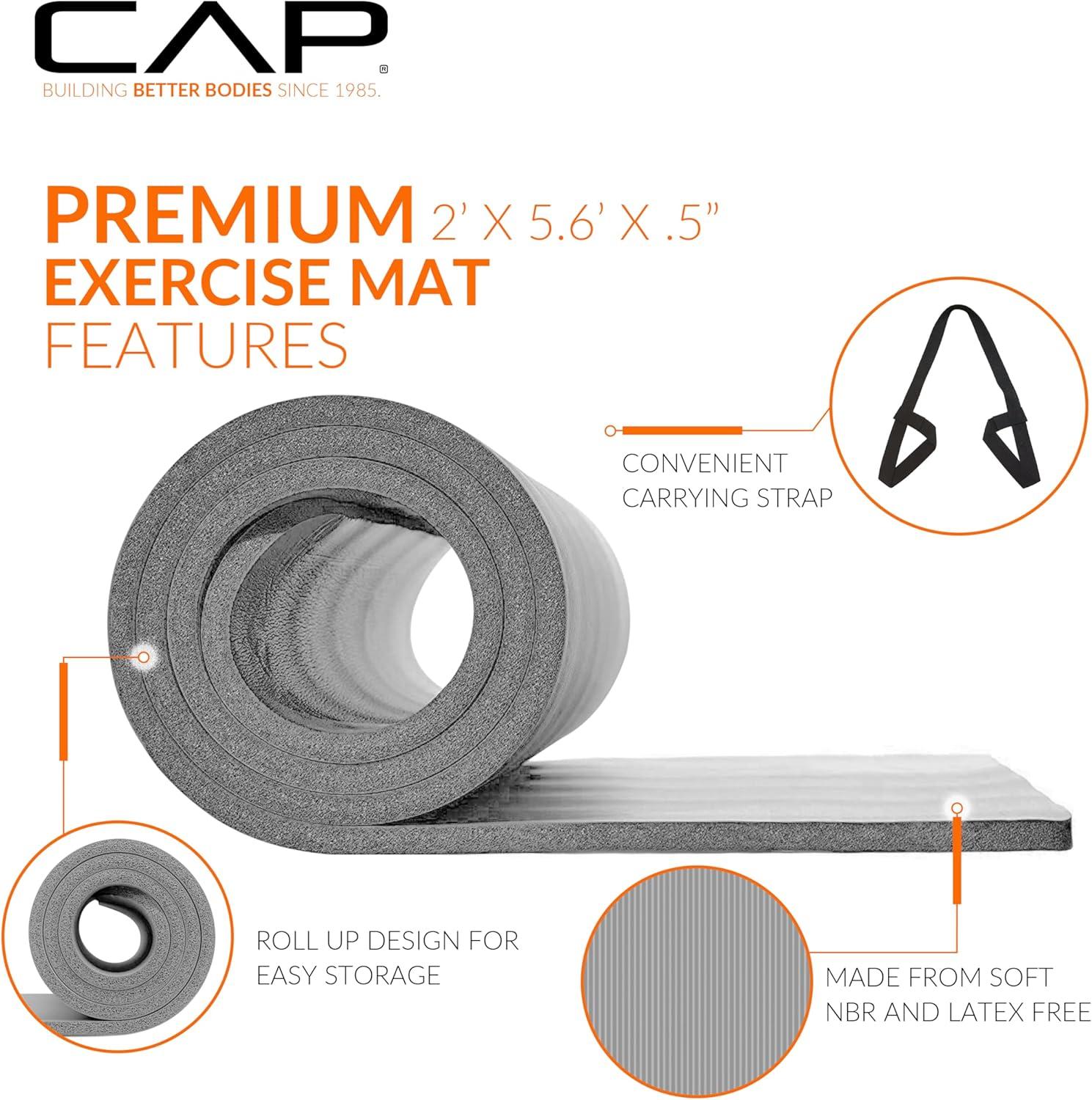 image:imageCAP Barbell 12Inch High Density Exercise Yoga Mat with Strap Multiple OptionsGray