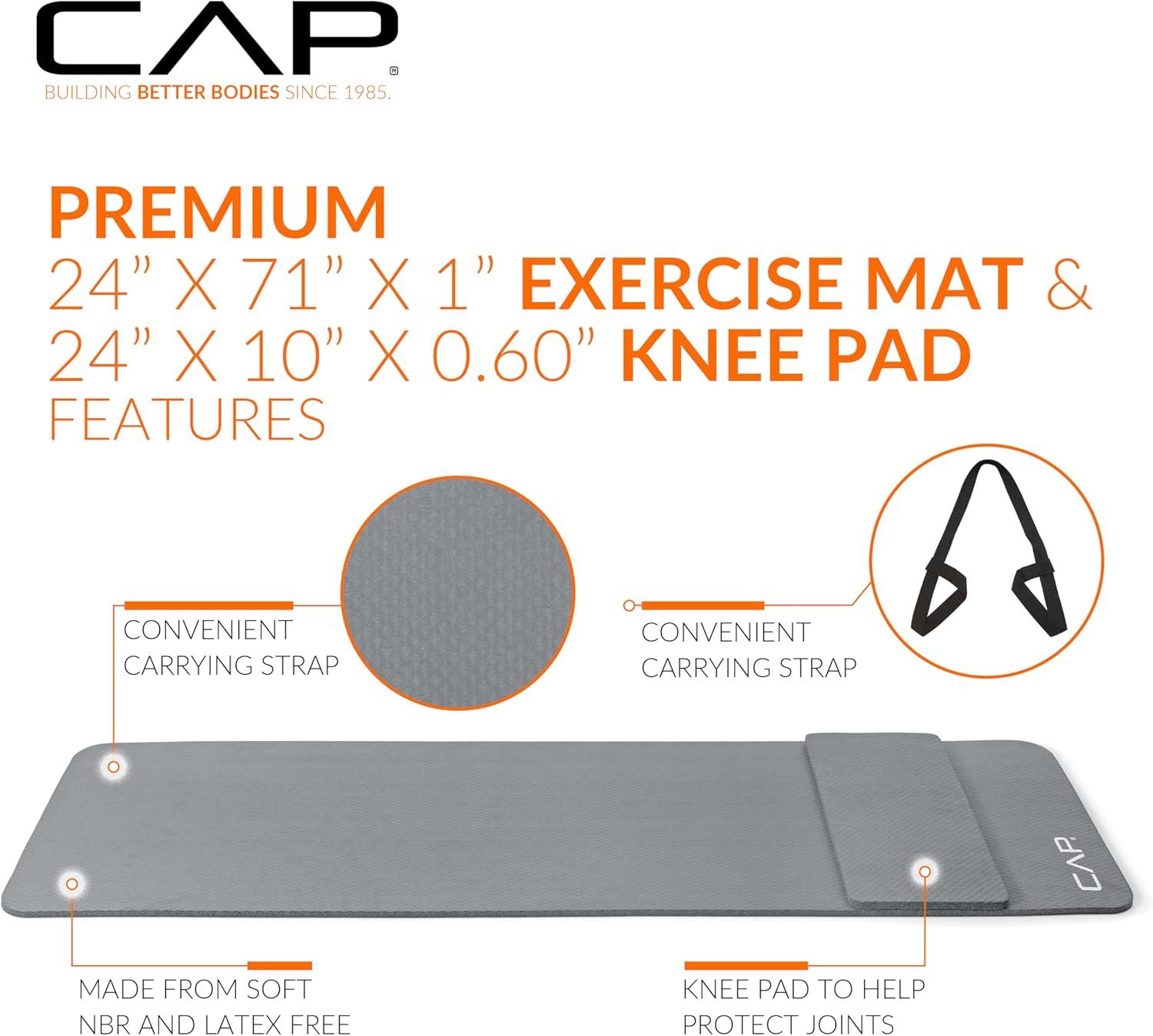 image:imageCAP Barbell 12Inch High Density Exercise Yoga Mat with Strap Multiple OptionsGray