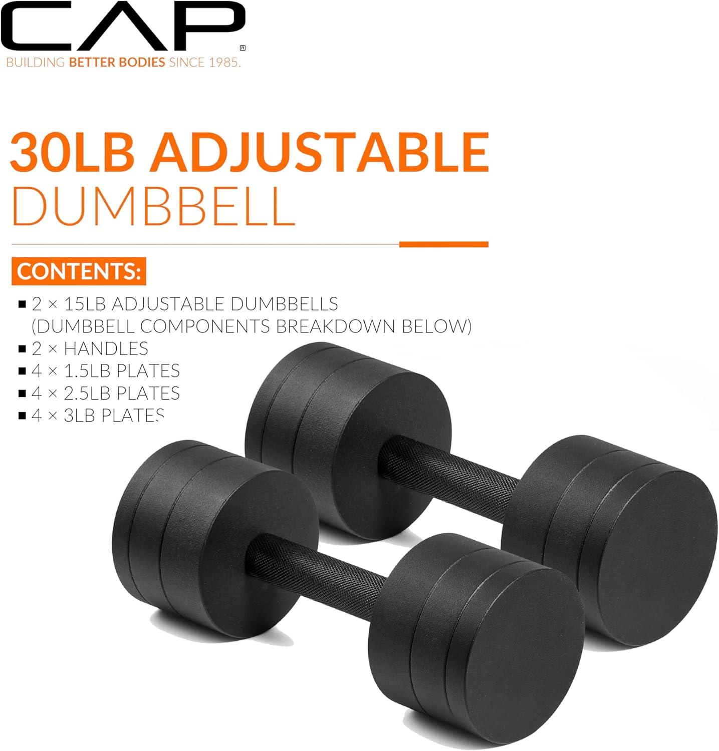 image:imageCAP Barbell 15 lb Adjustable Dumbbell Compact Cast Iron Weight Multiple OptionsPair