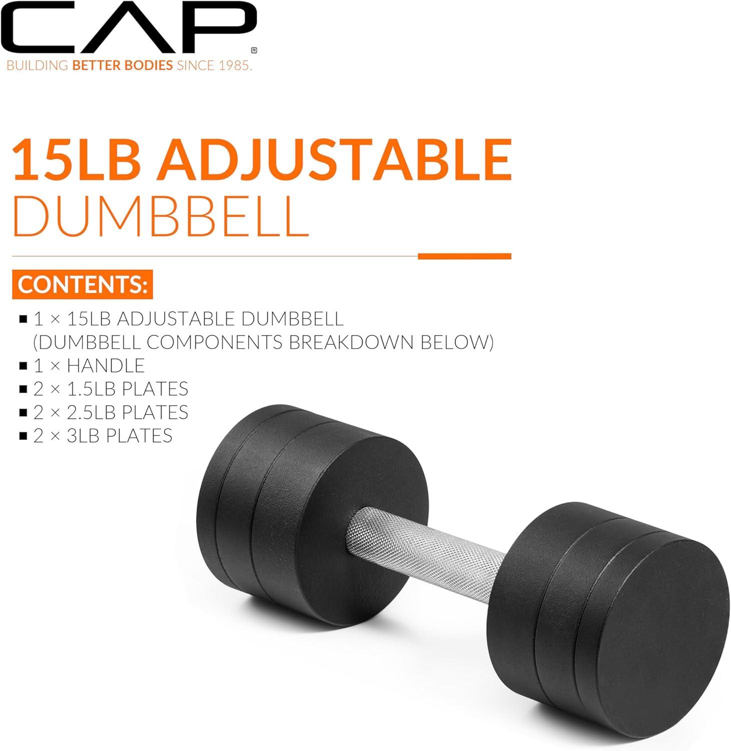 image:imageCAP Barbell 15 lb Adjustable Dumbbell Compact Cast Iron Weight Multiple OptionsSingle
