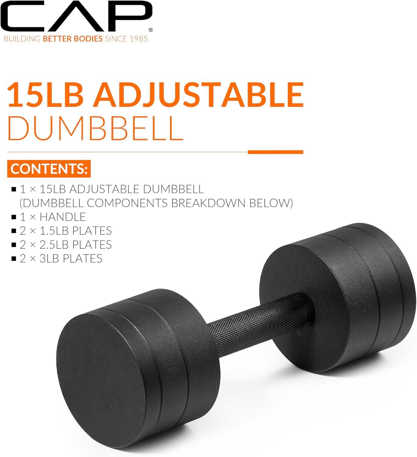 image:imageCAP Barbell 15 lb Adjustable Dumbbell Compact Cast Iron Weight Multiple OptionsSingle