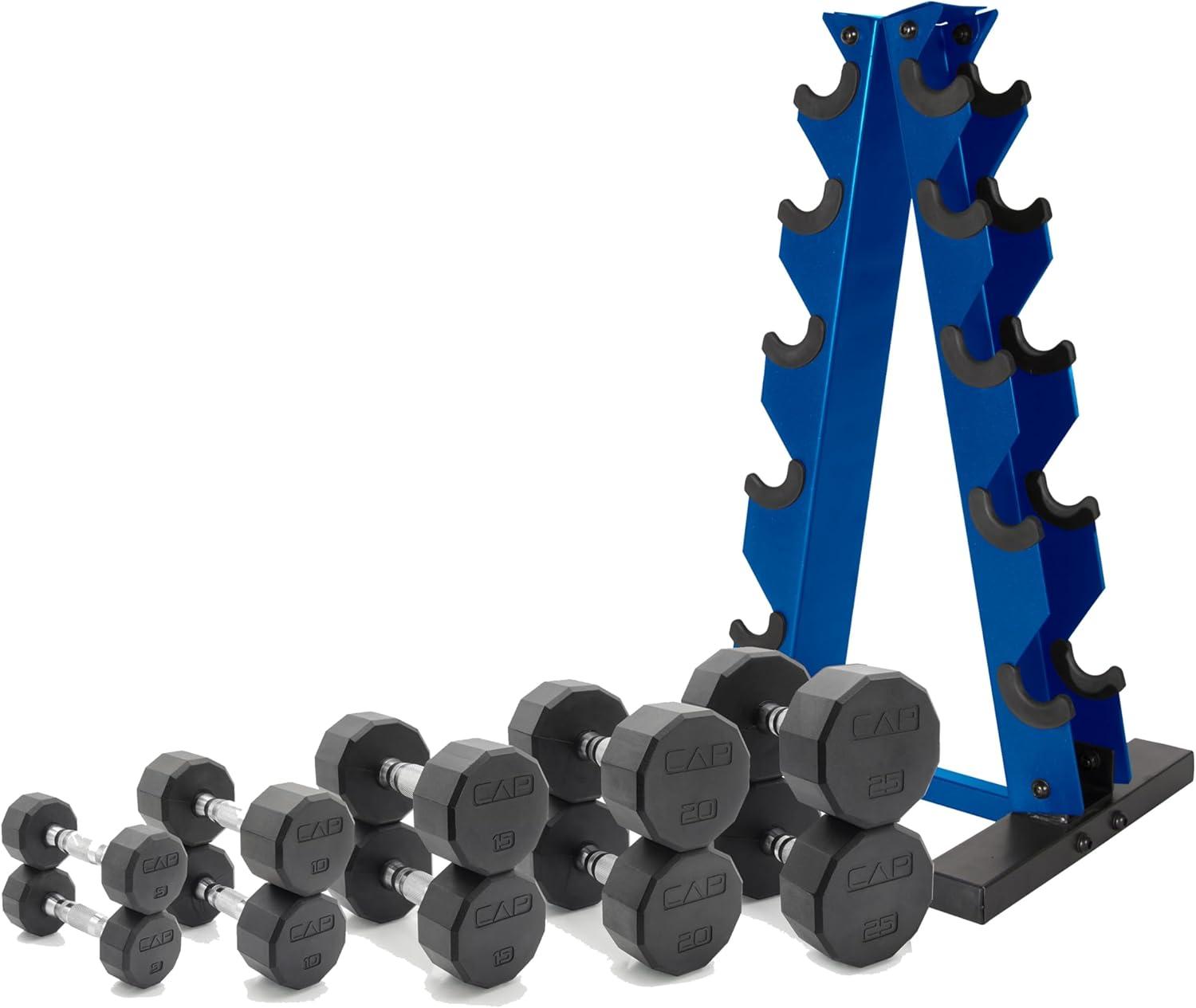 image:imageCAP Barbell 150 LB Coated Hex Dumbbell Weight Set with Vertical Rack Multiple OptionsBlue Rack