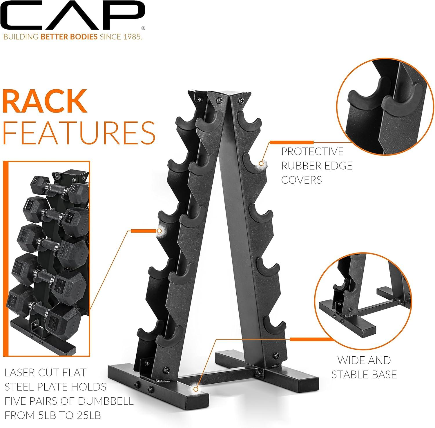 image:imageCAP Barbell 150 LB Coated Hex Dumbbell Weight Set with Vertical Rack Multiple OptionsOrange Rack