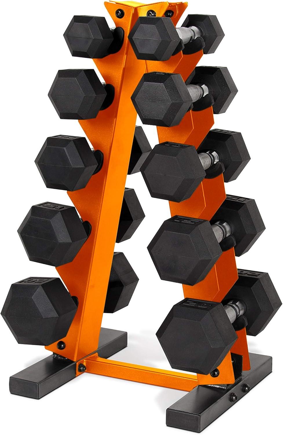 image:imageCAP Barbell 150 LB Coated Hex Dumbbell Weight Set with Vertical Rack Multiple OptionsOrange Rack