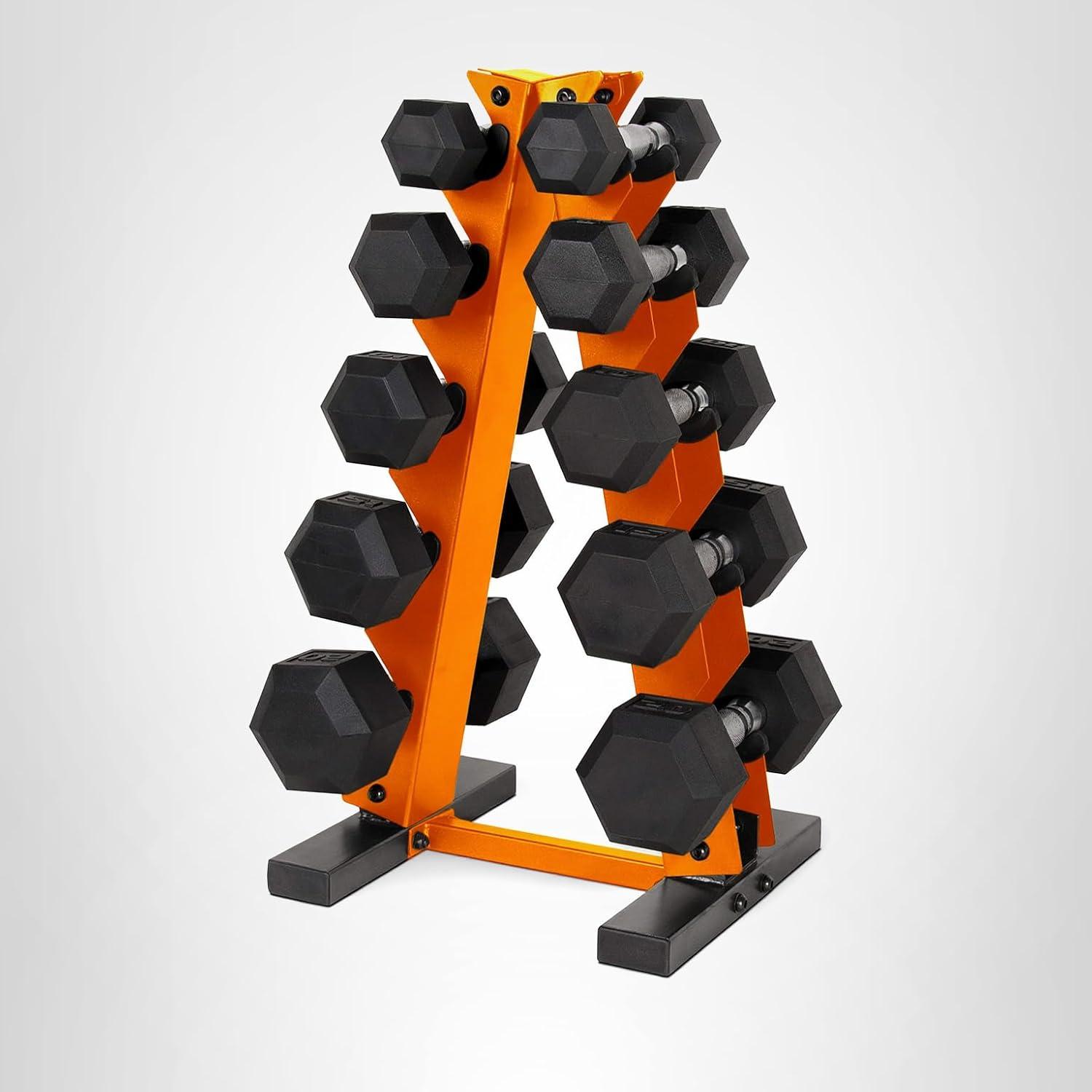 image:imageCAP Barbell 150 LB Coated Hex Dumbbell Weight Set with Vertical Rack Multiple OptionsOrange Rack