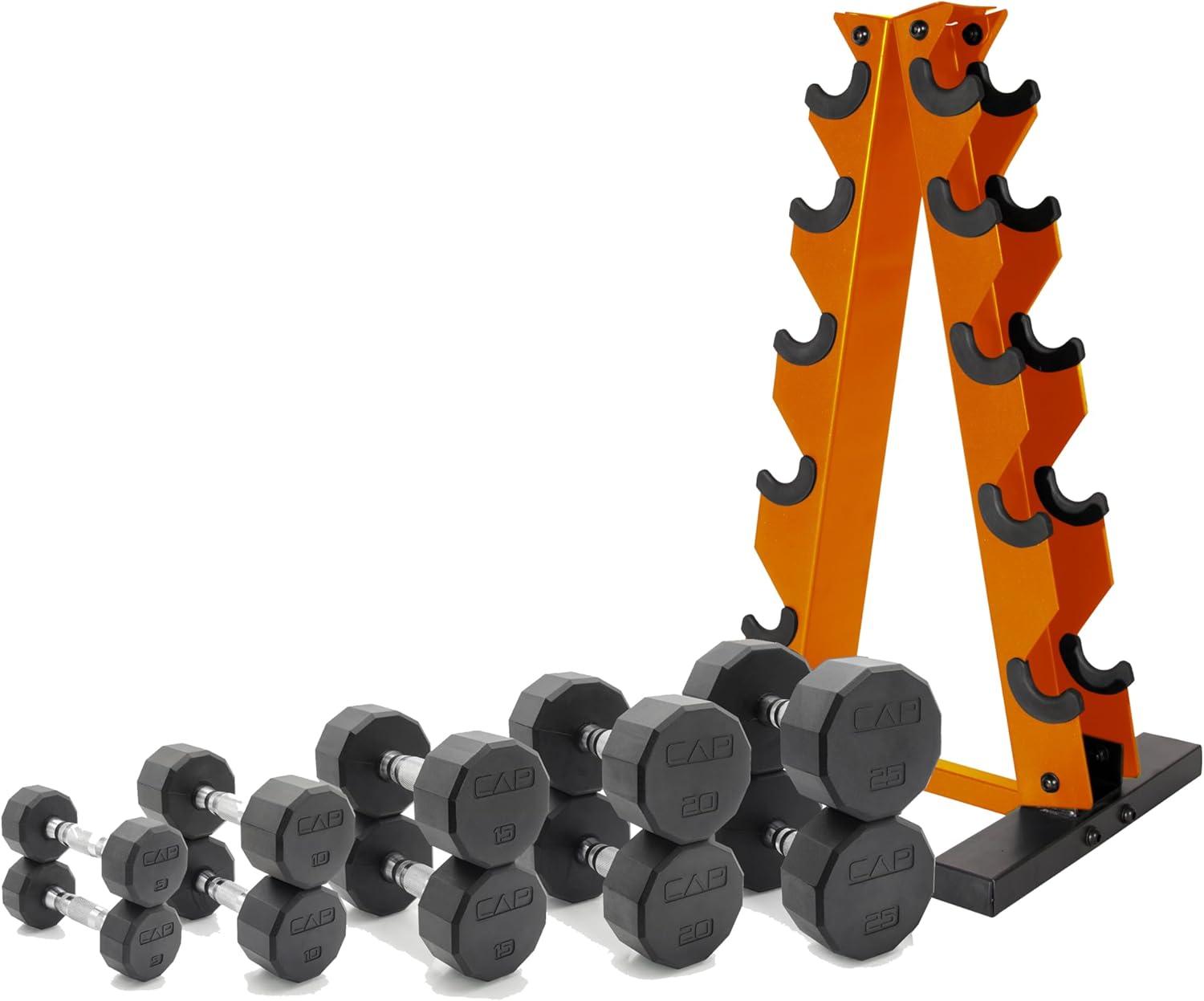 image:imageCAP Barbell 150 LB Coated Hex Dumbbell Weight Set with Vertical Rack Multiple OptionsOrange Rack