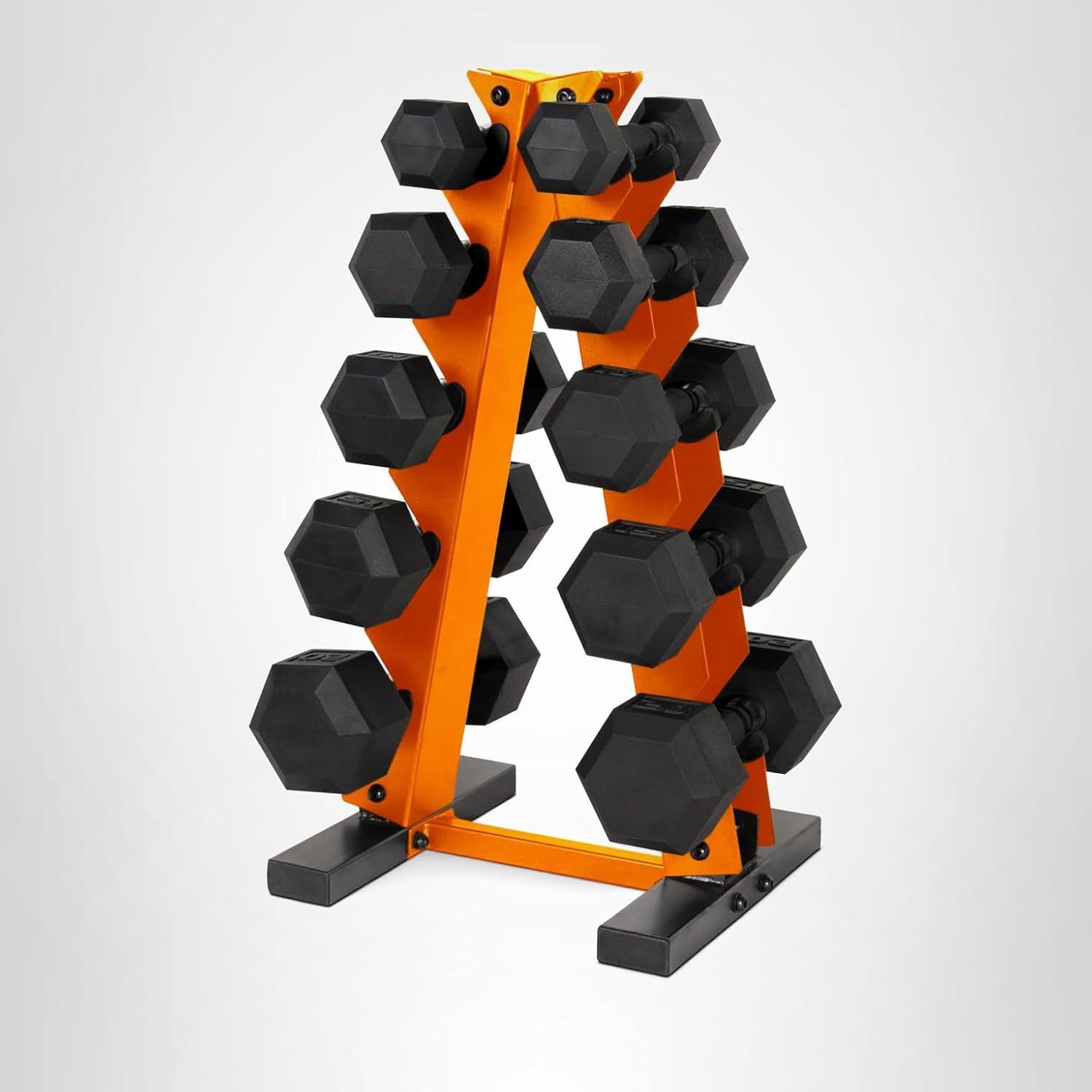 image:imageCAP Barbell 150 LB Coated Hex Dumbbell Weight Set with Vertical Rack Multiple OptionsOrange Rack
