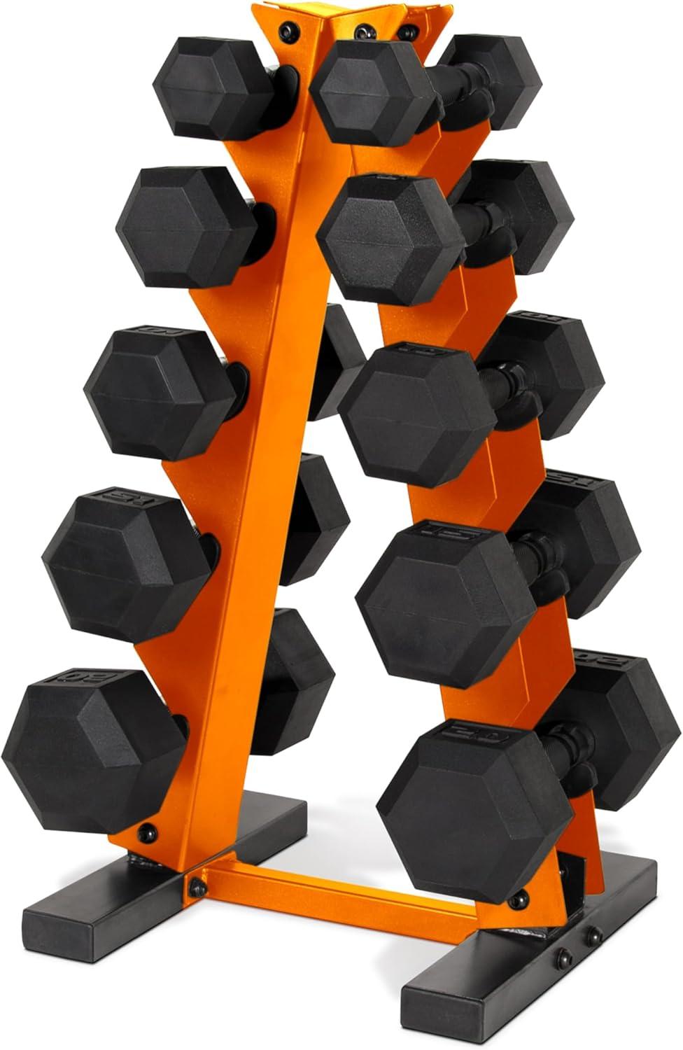 image:imageCAP Barbell 150 LB Coated Hex Dumbbell Weight Set with Vertical Rack Multiple OptionsOrange Rack