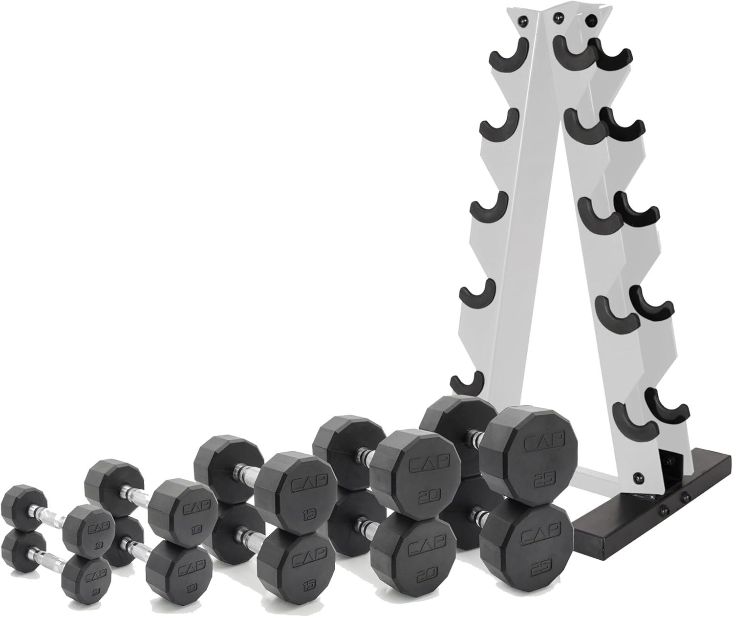 image:imageCAP Barbell 150 LB Coated Hex Dumbbell Weight Set with Vertical Rack Multiple OptionsWhite Rack
