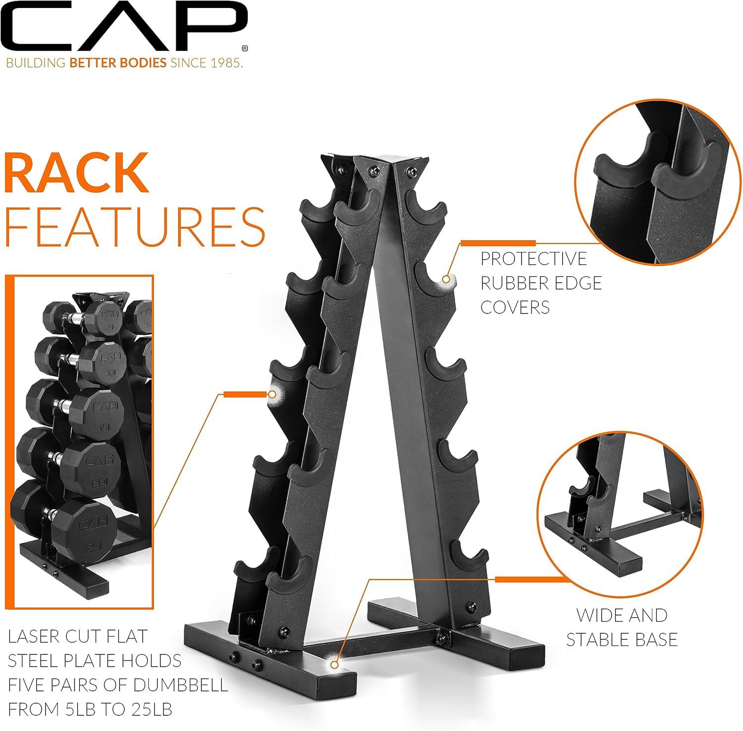 image:imageCAP Barbell 150 LB Coated Hex Dumbbell Weight Set with Vertical Rack Multiple OptionsWhite Rack