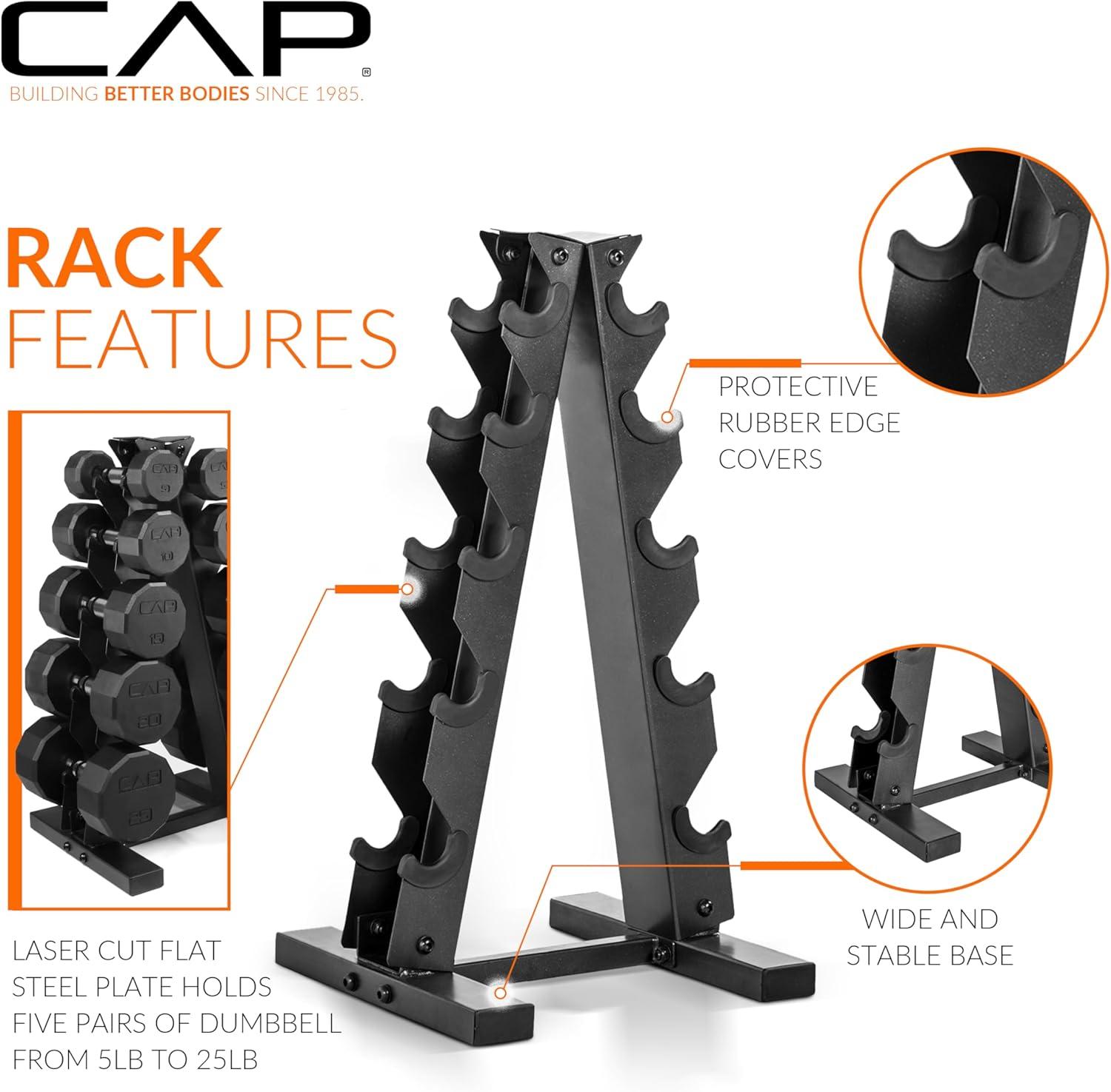 image:imageCAP Barbell 150 LB Coated Hex Dumbbell Weight Set with Vertical Rack Multiple OptionsWhite Rack