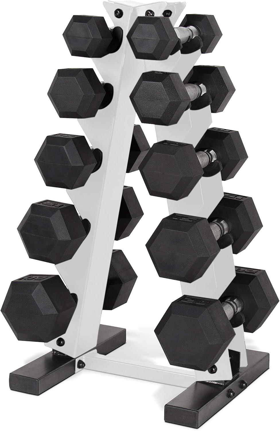 image:imageCAP Barbell 150 LB Coated Hex Dumbbell Weight Set with Vertical Rack Multiple OptionsWhite Rack