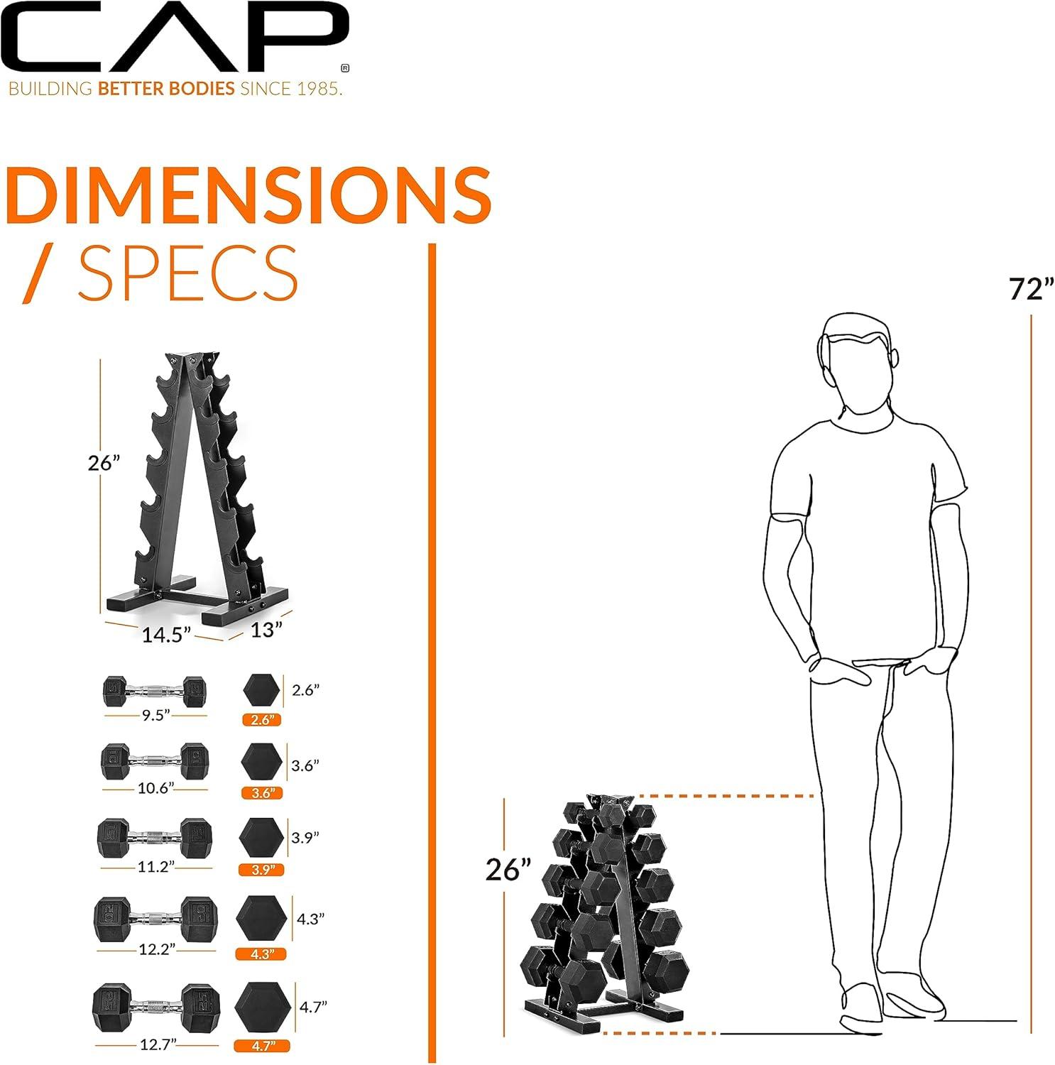 image:imageCAP Barbell 150 LB Coated Hex Dumbbell Weight Set with Vertical Rack Multiple OptionsYellow Rack