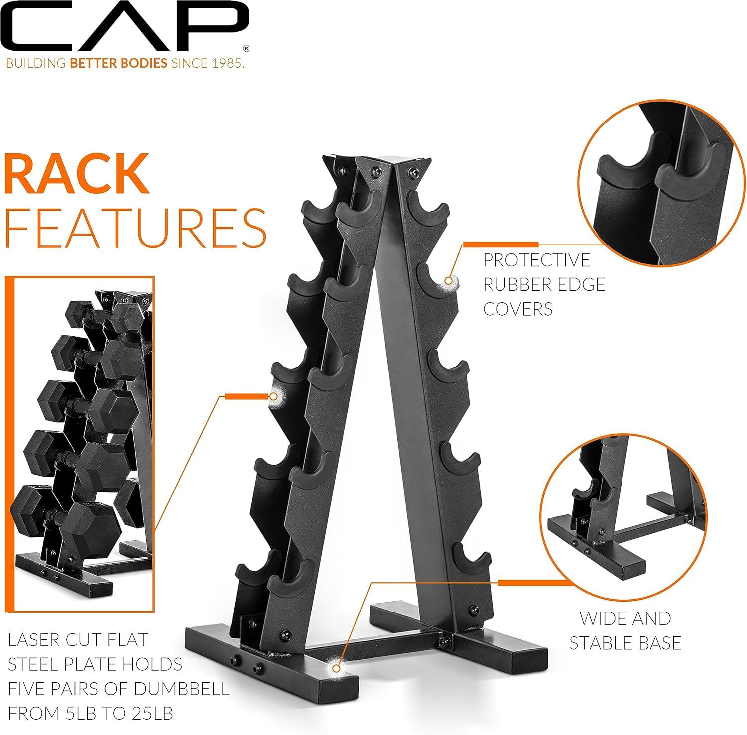 image:imageCAP Barbell 150 LB Coated Hex Dumbbell Weight Set with Vertical Rack Multiple OptionsYellow Rack