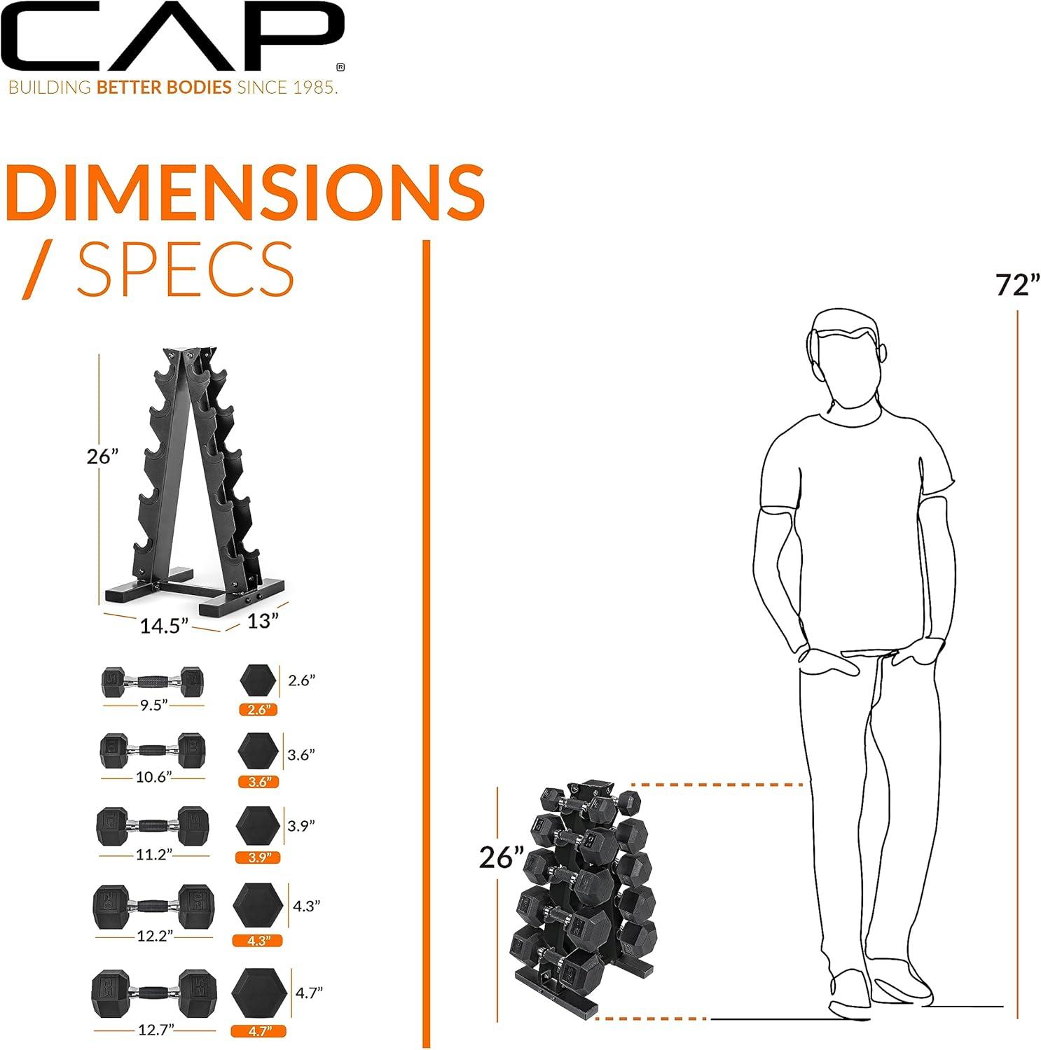 image:imageCAP Barbell 150 LB Coated Hex Dumbbell Weight Set with Vertical Rack Multiple OptionsYellow Rack