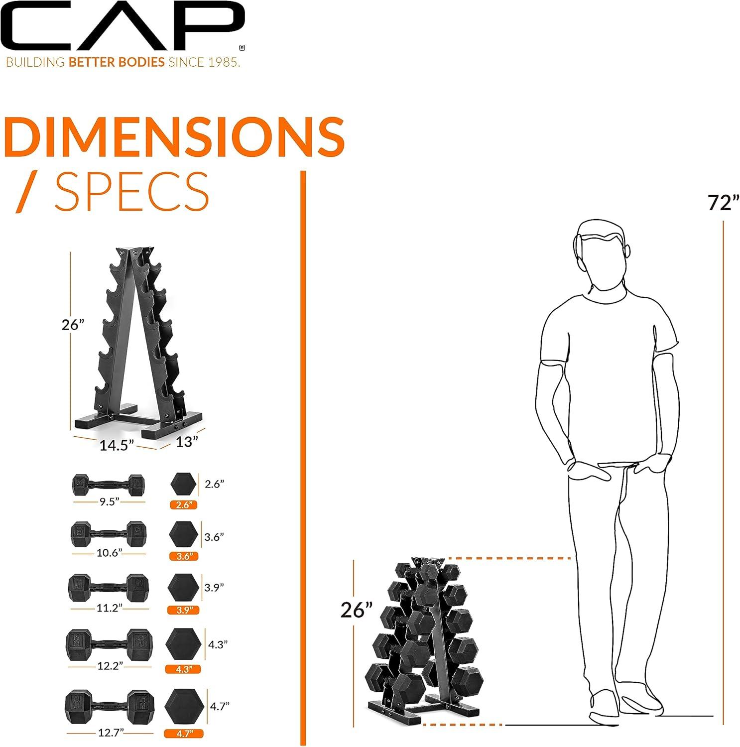 image:imageCAP Barbell 150 LB Coated Hex Dumbbell Weight Set with Vertical Rack Multiple OptionsYellow Rack