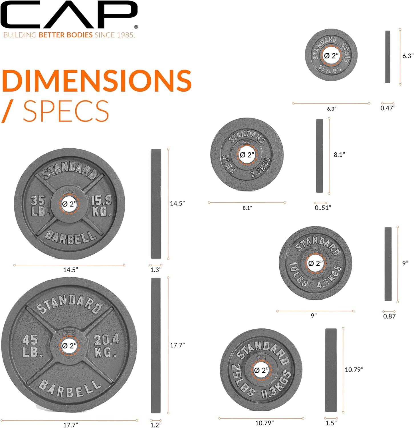 image:imageCAP Barbell 2Inch Olympic Cast Iron Plate Weight Set 75285 lbs Multiple OptionsCLASSIC GRAY