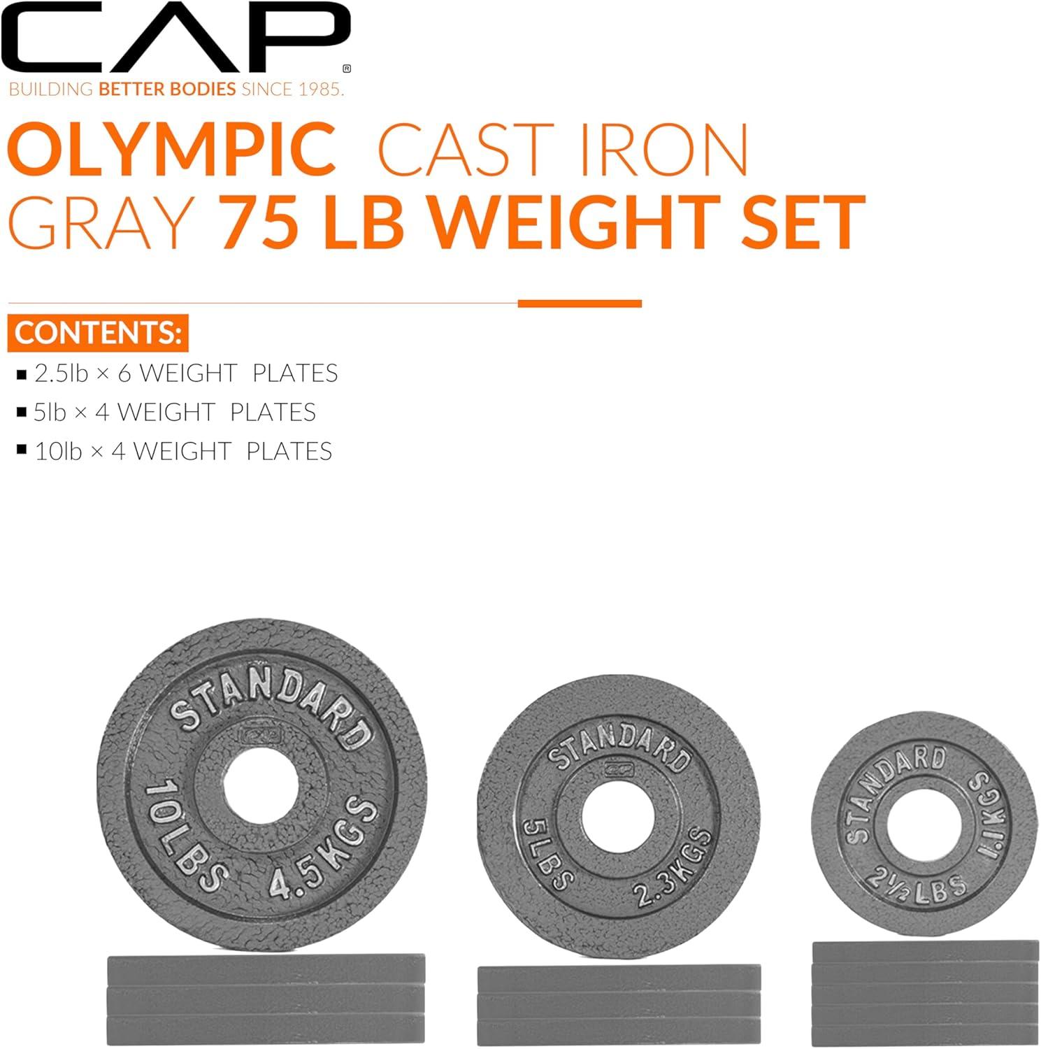 image:imageCAP Barbell 2Inch Olympic Cast Iron Plate Weight Set 75285 lbs Multiple OptionsCLASSIC GRAY