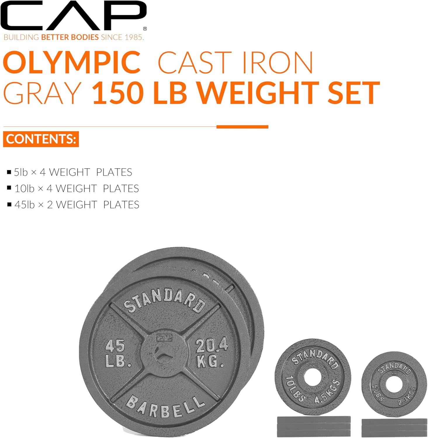 image:imageCAP Barbell 2Inch Olympic Cast Iron Plate Weight Set 75285 lbs Multiple OptionsCLASSIC GRAY