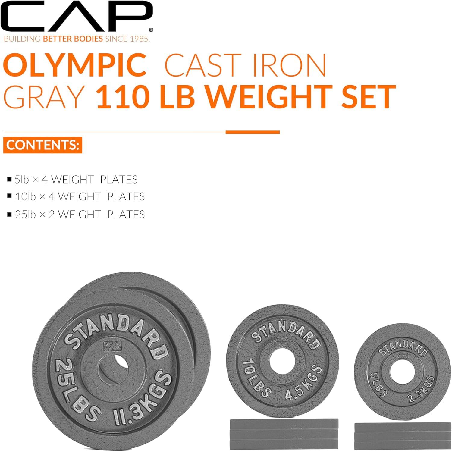 image:imageCAP Barbell 2Inch Olympic Cast Iron Plate Weight Set 75285 lbs Multiple OptionsCLASSIC GRAY