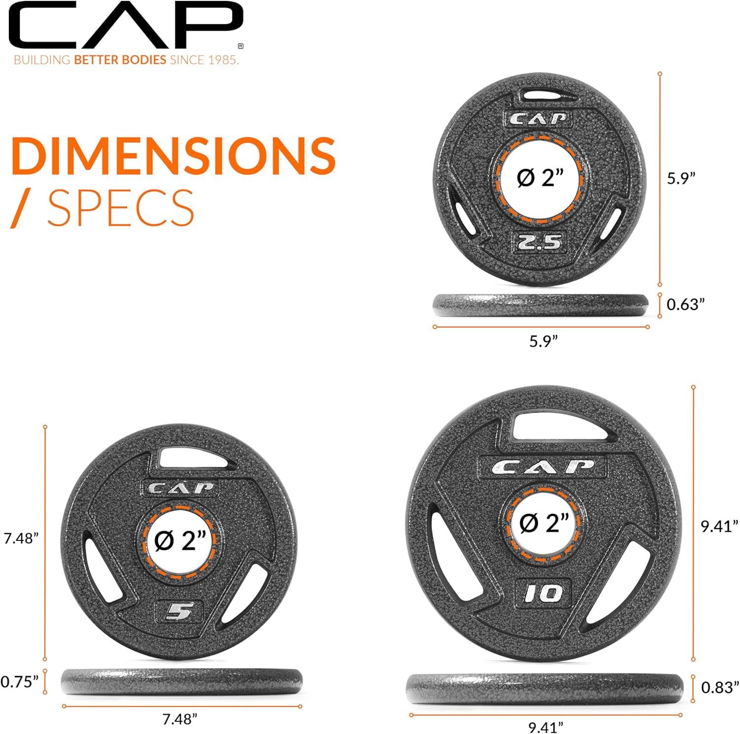 image:imageCAP Barbell 2Inch Olympic Cast Iron Plate Weight Set 75285 lbs Multiple OptionsELITE