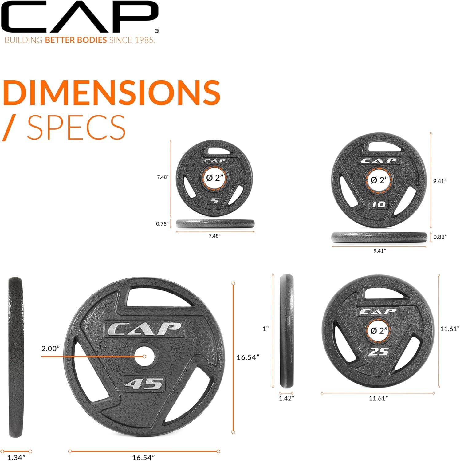 image:imageCAP Barbell 2Inch Olympic Cast Iron Plate Weight Set 75285 lbs Multiple OptionsELITE