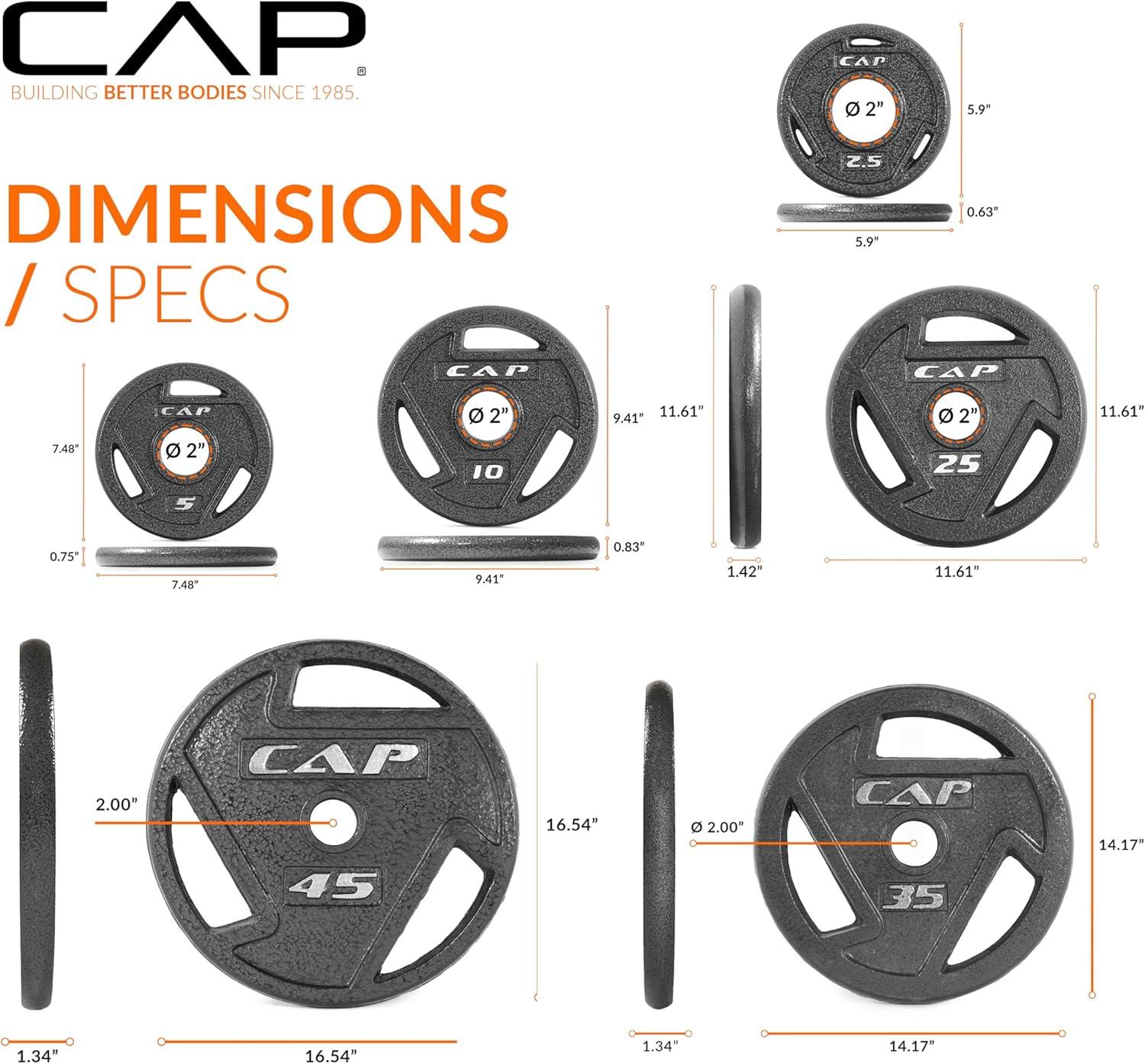 image:imageCAP Barbell 2Inch Olympic Cast Iron Plate Weight Set 75285 lbs Multiple OptionsELITE