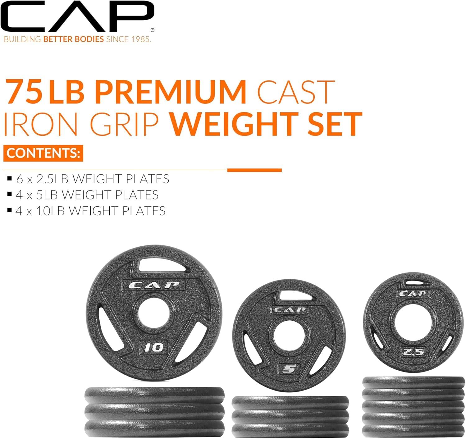 image:imageCAP Barbell 2Inch Olympic Cast Iron Plate Weight Set 75285 lbs Multiple OptionsELITE