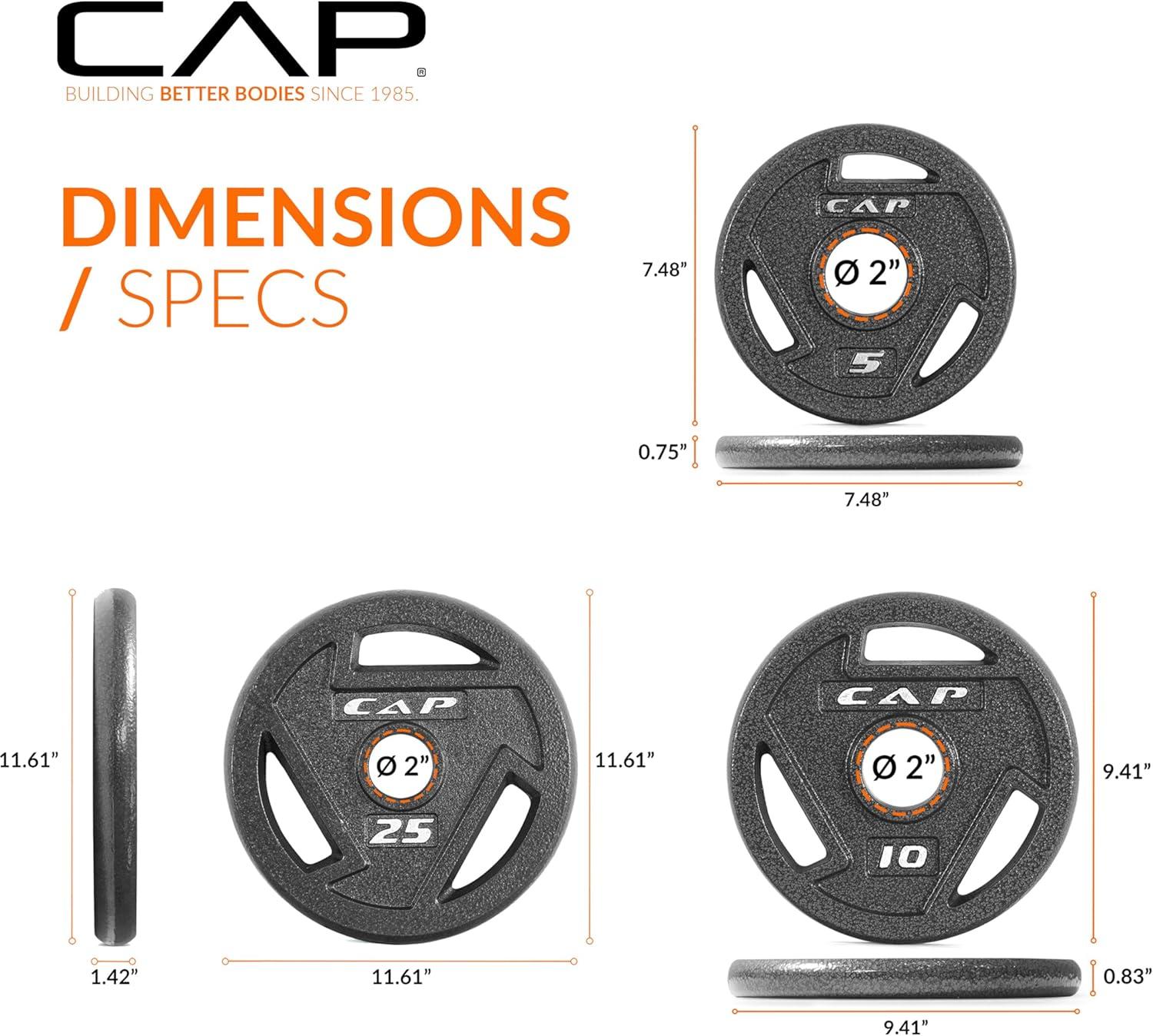 image:imageCAP Barbell 2Inch Olympic Cast Iron Plate Weight Set 75285 lbs Multiple OptionsELITE