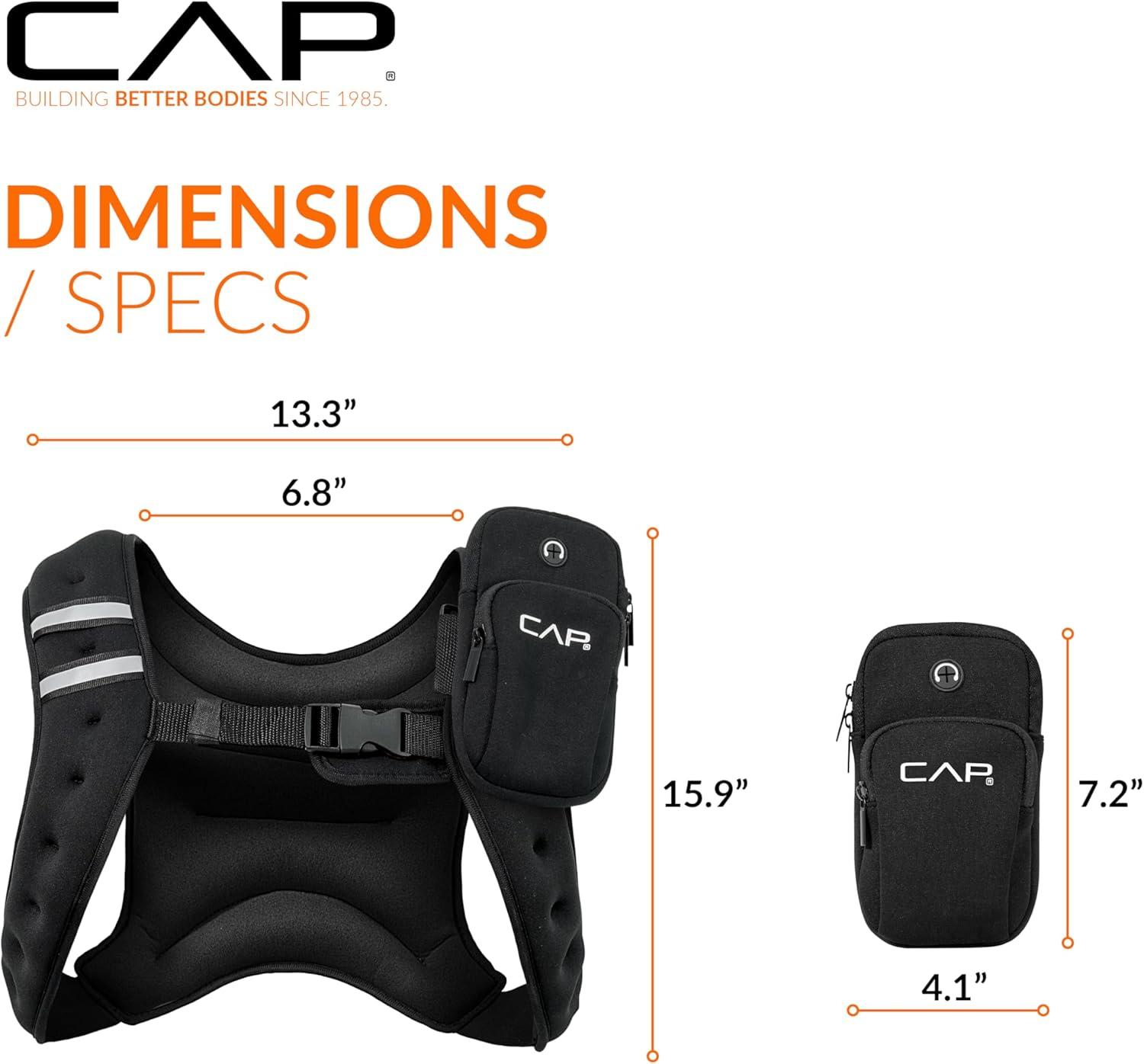 image:imageCAP Barbell 8LB Weighted Vest Unisex Workout Vest with Phone Pouch Reflective Strips and Adjustable Fit for Walking Running Cardio and Strength Training Black or BlueBlack