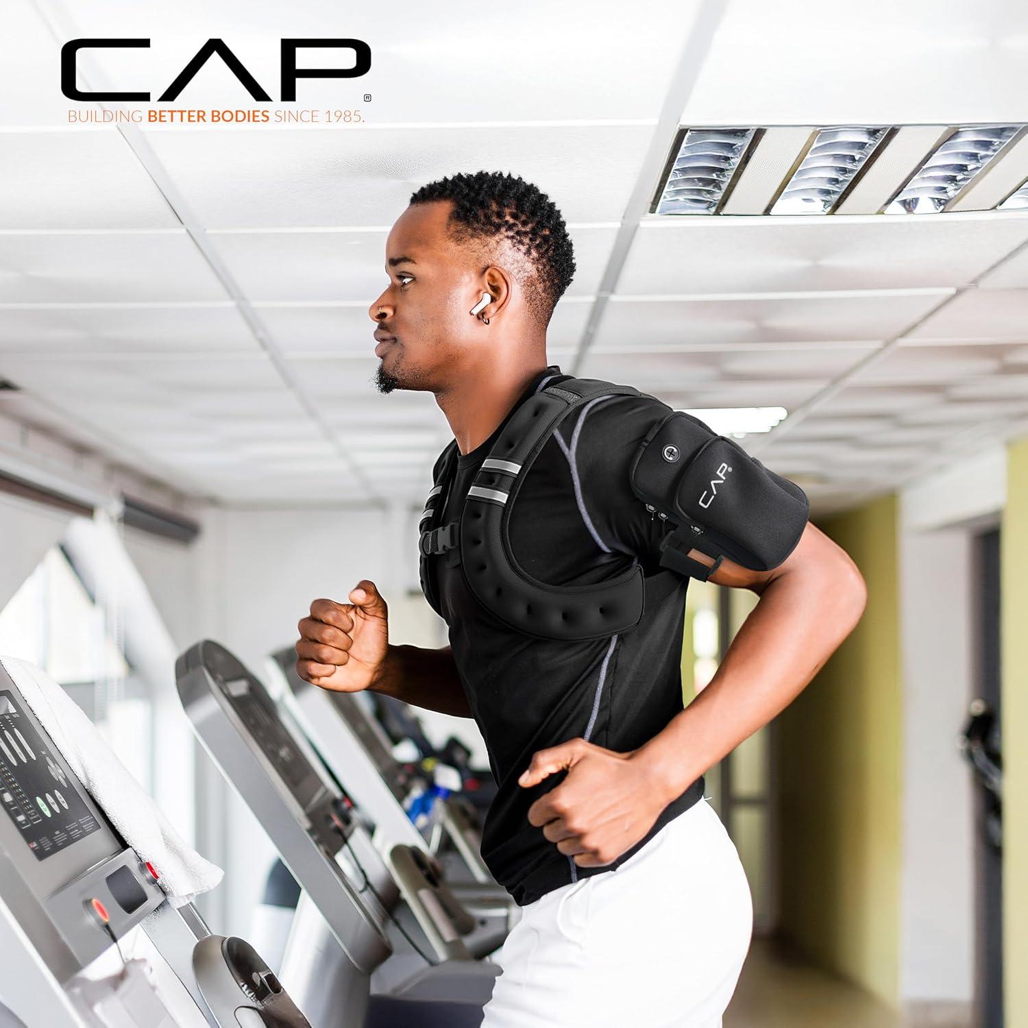 image:imageCAP Barbell 8LB Weighted Vest Unisex Workout Vest with Phone Pouch Reflective Strips and Adjustable Fit for Walking Running Cardio and Strength Training Black or BlueBlack