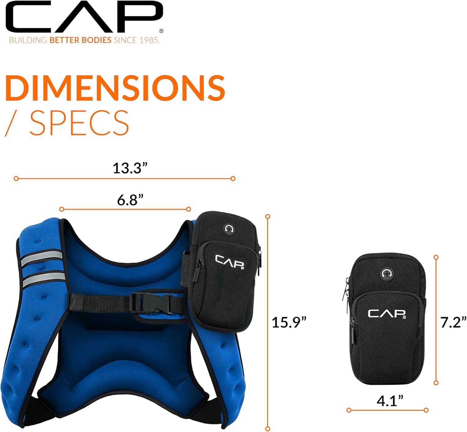 image:imageCAP Barbell 8LB Weighted Vest Unisex Workout Vest with Phone Pouch Reflective Strips and Adjustable Fit for Walking Running Cardio and Strength Training Black or BlueBlue