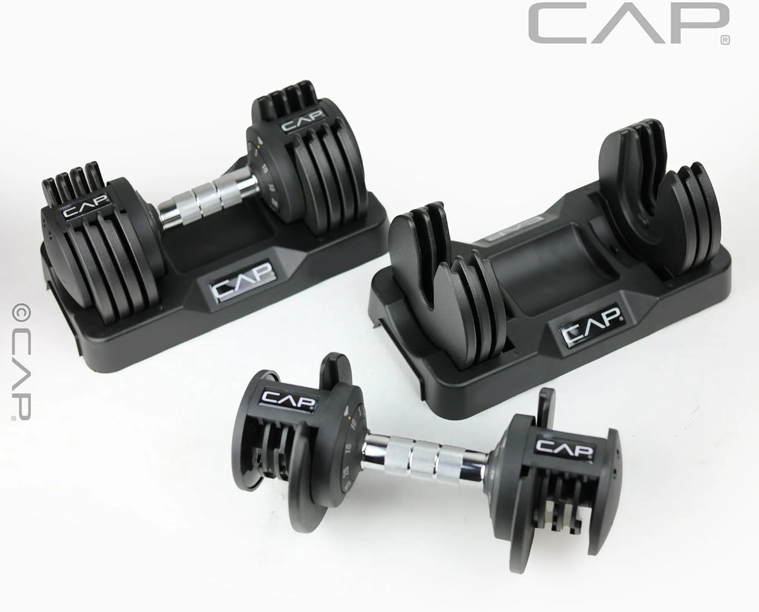 image:imageCAP Barbell ADJUSTABELL Adjustable Round Dumbbell Weights Singles amp Pairs 125 lb 25 lb amp 55 lb Multiple Handle Options25 lb Chrome Handle