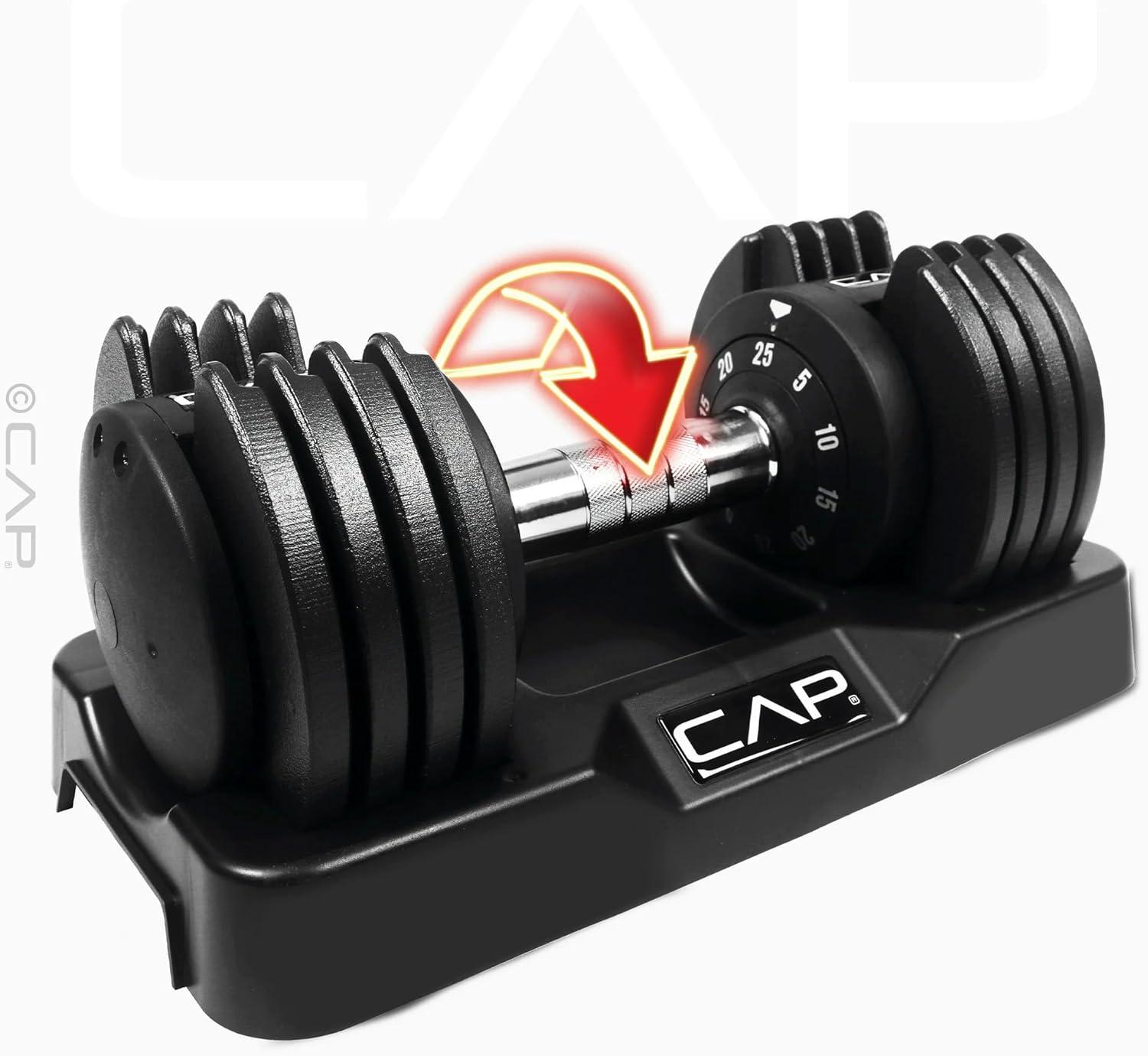 image:imageCAP Barbell ADJUSTABELL Adjustable Round Dumbbell Weights Singles amp Pairs 125 lb 25 lb amp 55 lb Multiple Handle Options25 lb Chrome Handle