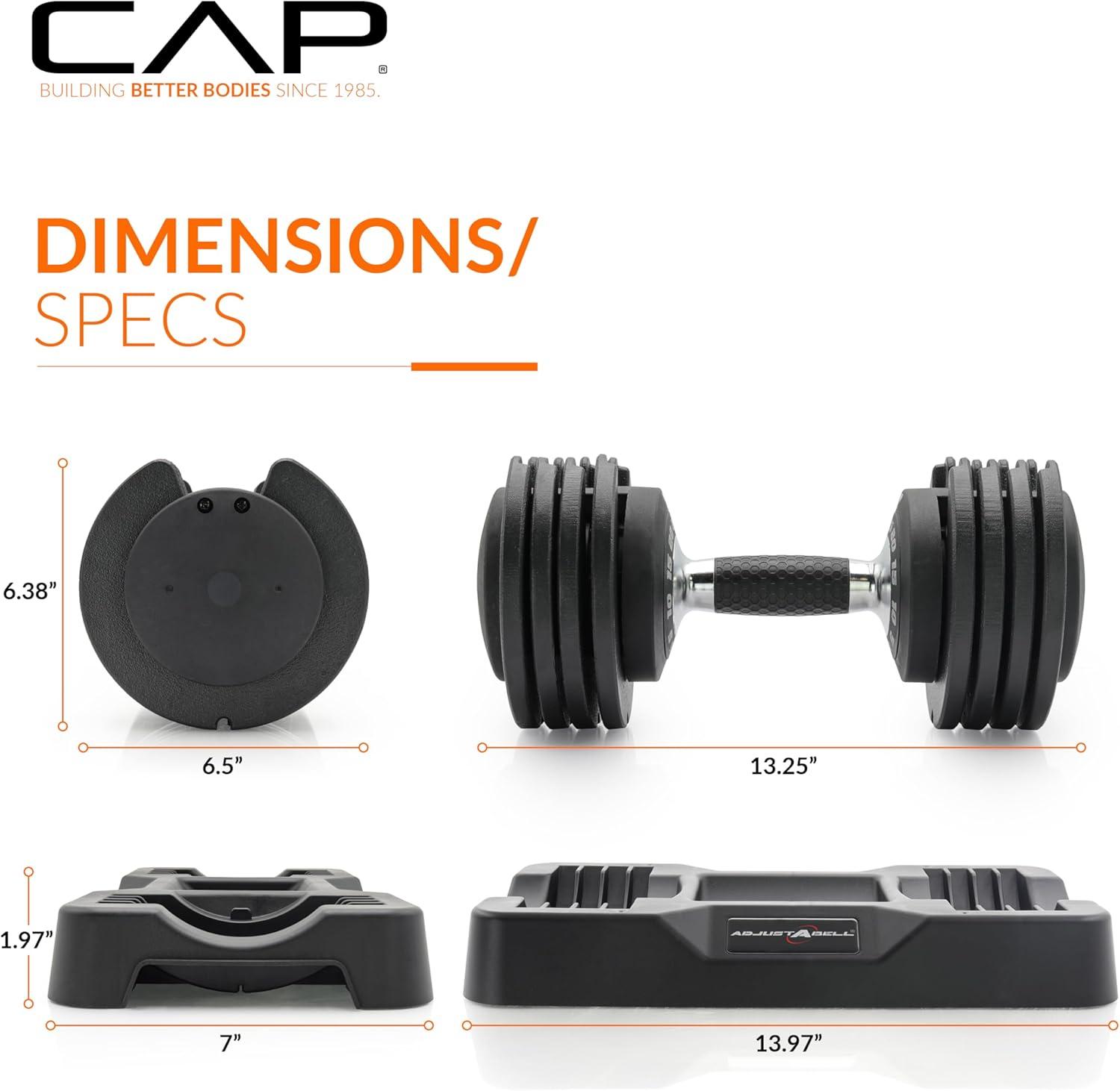 image:imageCAP Barbell ADJUSTABELL Adjustable Round Dumbbell Weights Singles amp Pairs 125 lb 25 lb amp 55 lb Multiple Handle OptionsSingle