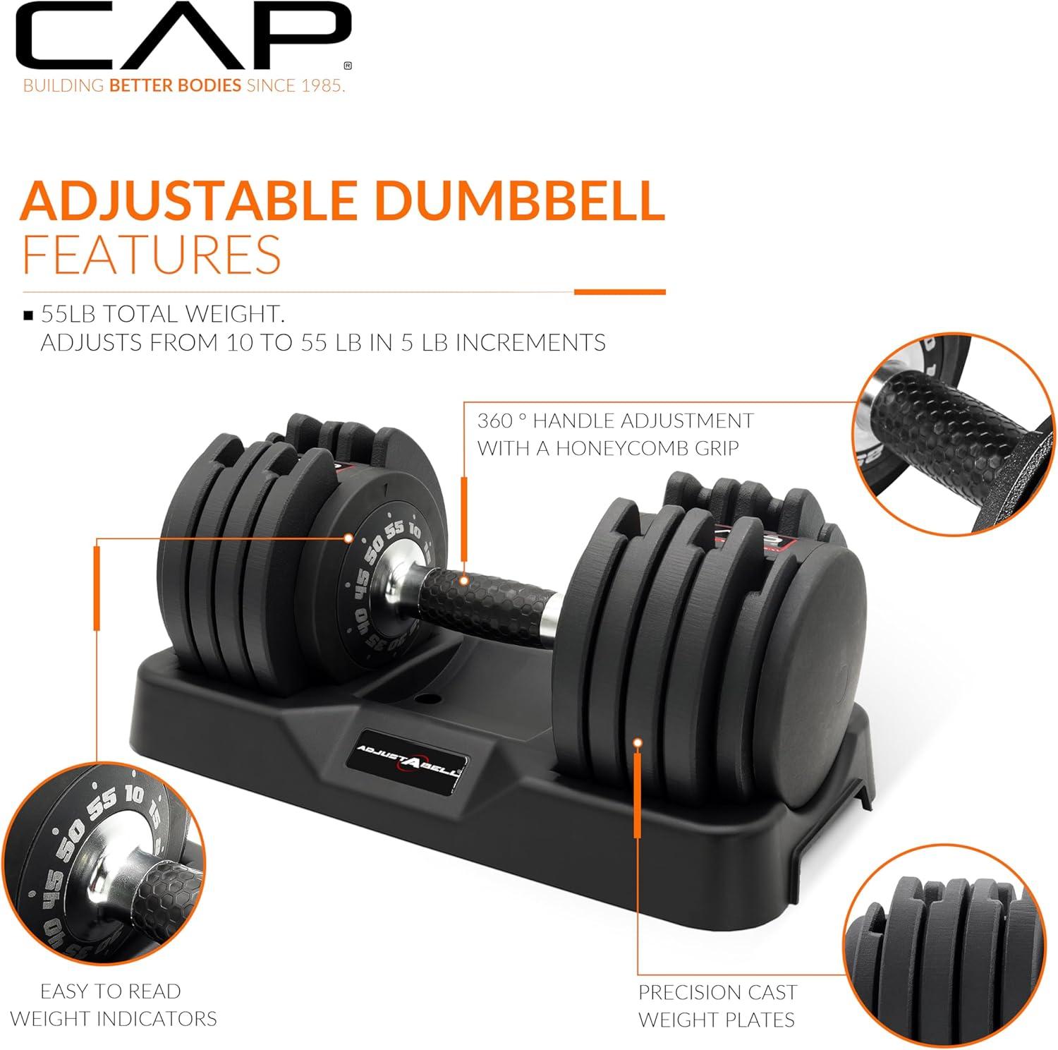 image:imageCAP Barbell ADJUSTABELL Adjustable Round Dumbbell Weights Singles amp Pairs 125 lb 25 lb amp 55 lb Multiple Handle OptionsSingle