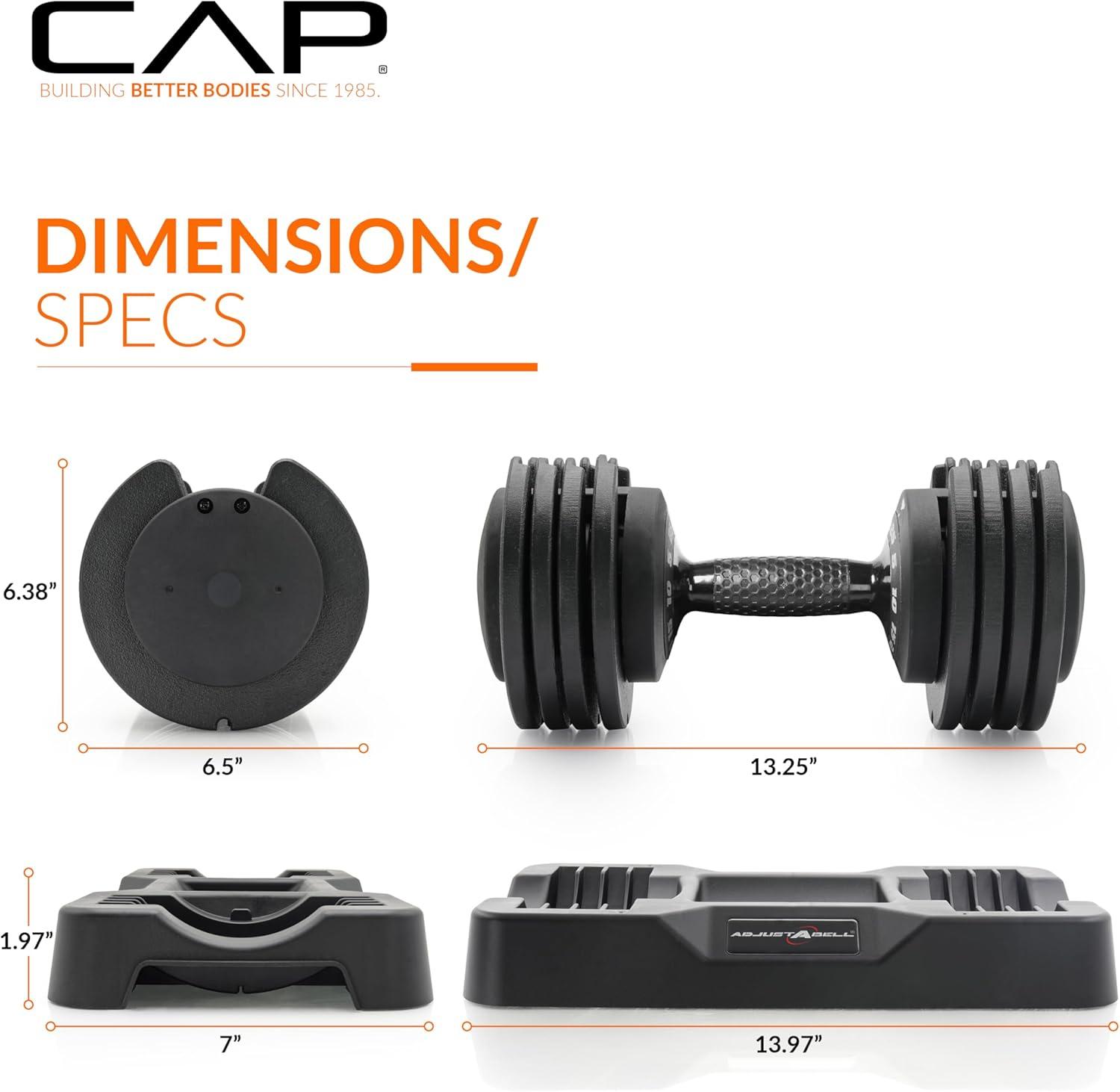 image:imageCAP Barbell ADJUSTABELL Adjustable Round Dumbbell Weights Singles amp Pairs 125 lb 25 lb amp 55 lb Multiple Handle OptionsSingle